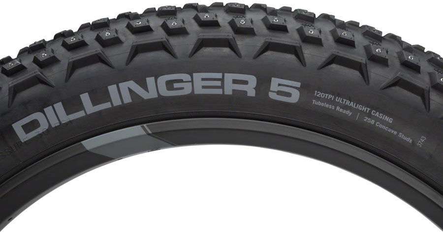 45NRTH Dillinger 5 Fat Bike Tire 27.5x4.5 Tubeless Folding Black 120 TPI - Winter & Snow MTB Tires for Extreme Terrain Cycling