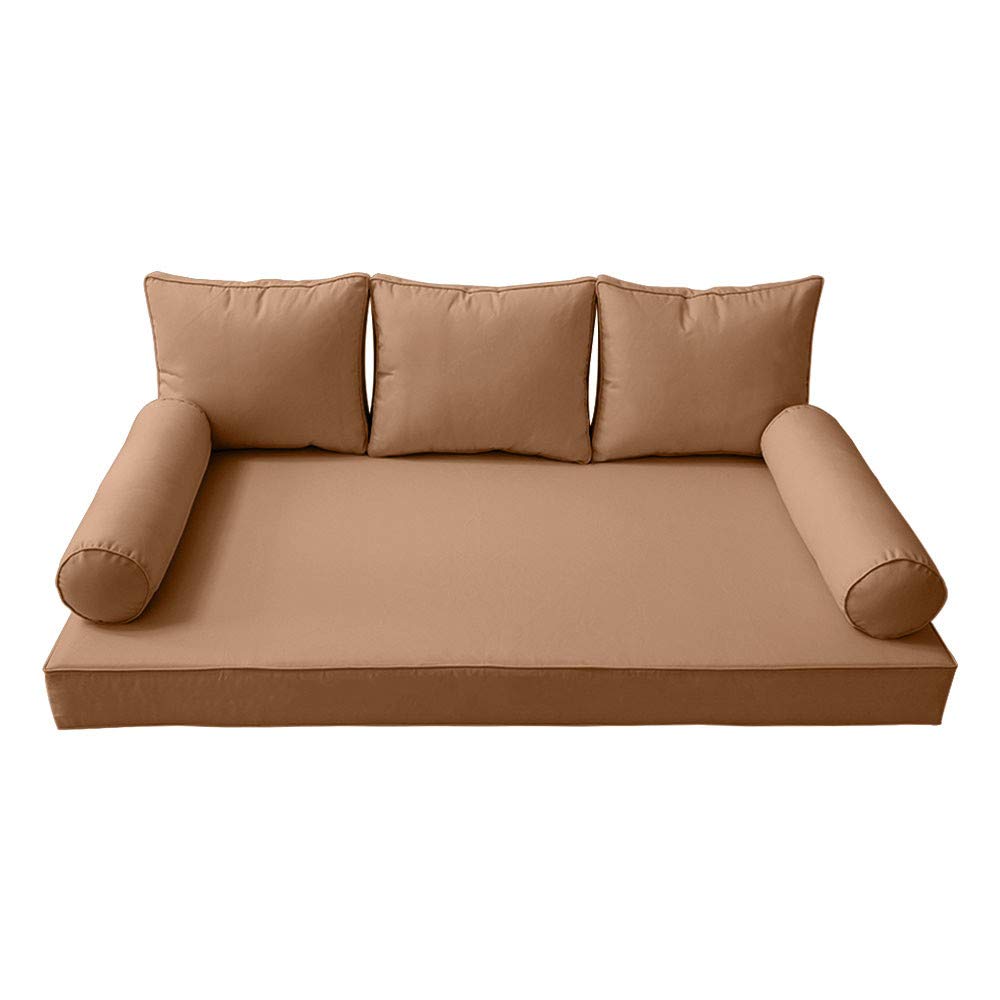 Prolinemax Outdoor Style 3 Twin-XL Piped Trim Daybed Mattress Bolster Pillow Fitted Sheet Cover Only - AD104 | Perfect for Patio Furniture, Sunroom Decor & Guest Bedding
