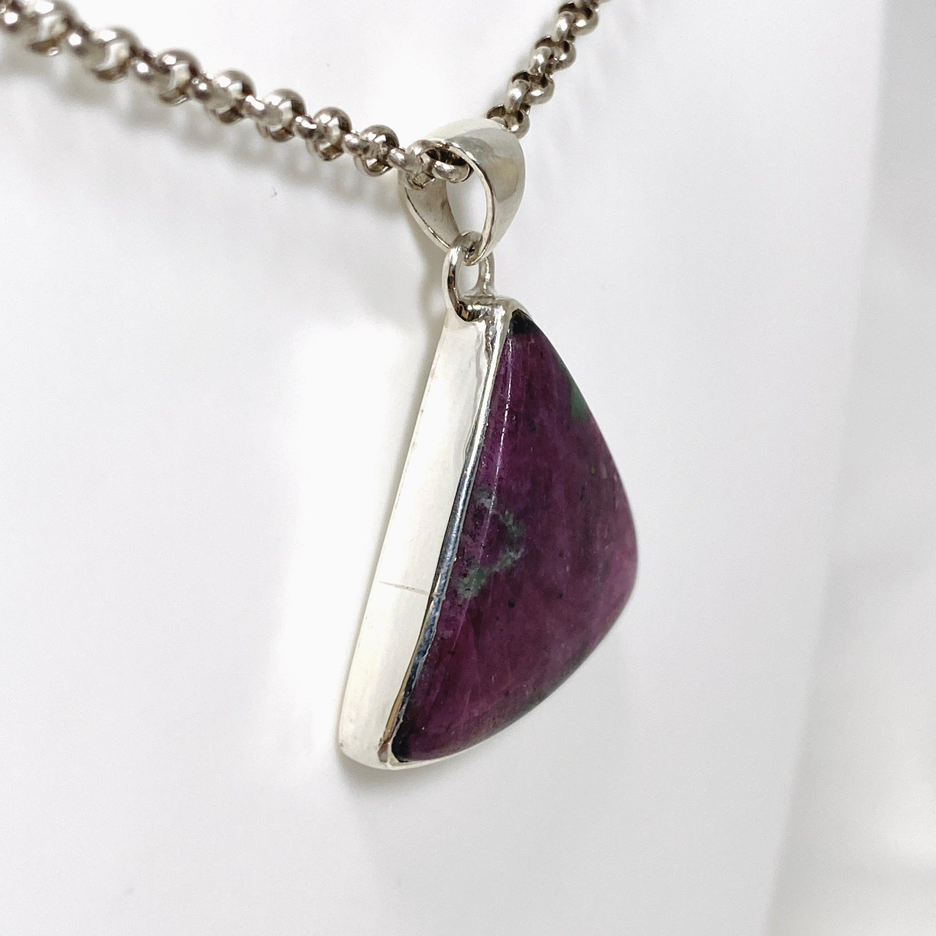 Natural Ruby in Zoisite Triangle Pendant Necklace - KPGJ4505 | Healing Crystal Jewelry for Meditation & Energy Balancing