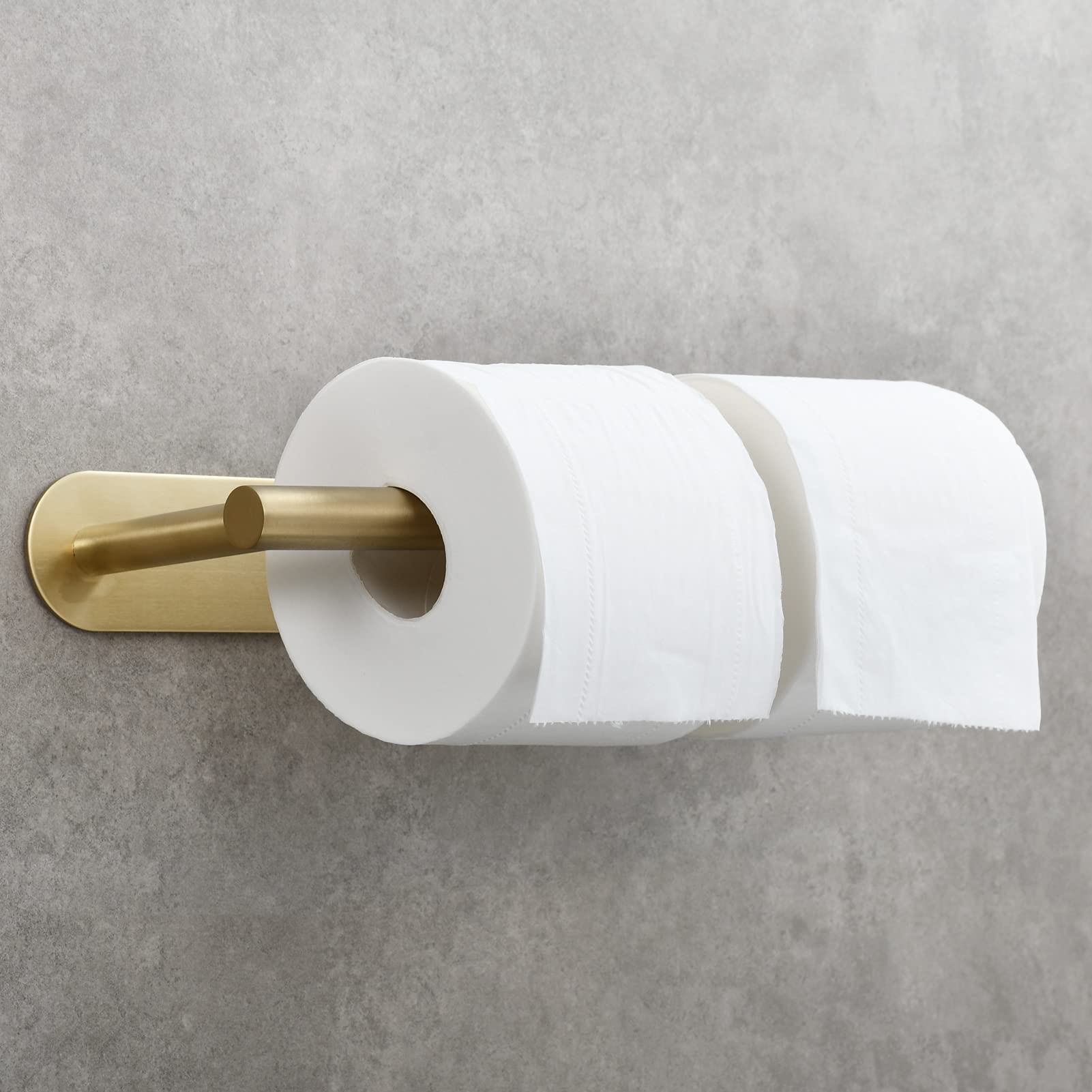 Stainless Steel Adhesive Towel Holder & Toilet Paper Roll Holder - Brushed Gold Finish for Bathroom & Toilet - Holds 2 Rolls - Space Saving Wall Mount Design for Small Bathrooms, RVs & Apartments