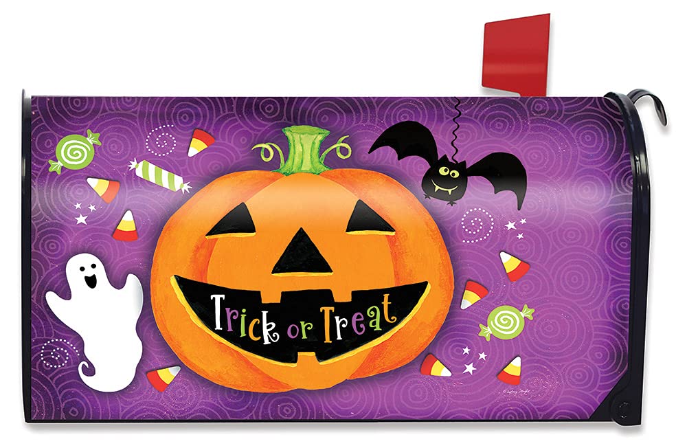 Briarwood Lane Halloween Magnetic Mailbox Cover - Jack O'Lantern & Candy Corn Bat Design for Outdoor Decor, Trick or Treat Display, and Seasonal Mailbox Decoration