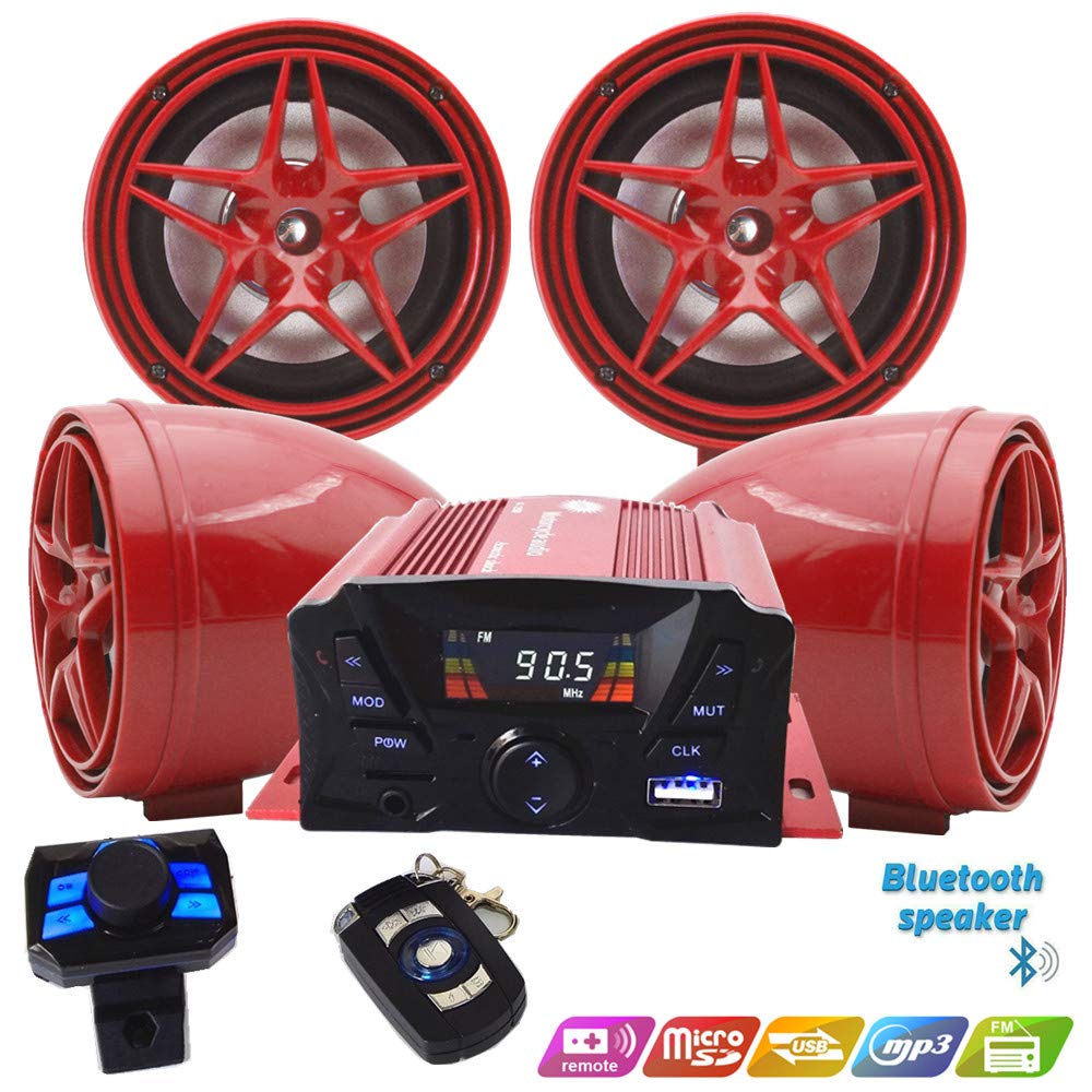 12V Waterproof 4-Channel Bluetooth Amplifier for Motorcycle UTV ATV - 3 Inch Stereo Sound System with FM USB & Hands-Free Speakers - Perfect for Off-Road Adventures & Outdoor Audio
