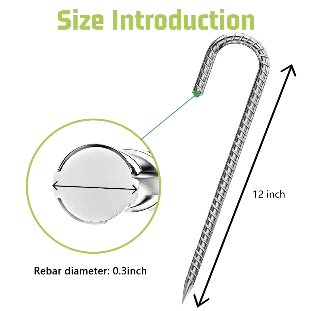 12-Inch Heavy Duty Galvanized Rebar Stakes - J-Hook Ground Anchors for Garden Fence, Dog Run & Chicken Coop | Rust-Resistant Metal Stakes for Christmas Decorations & Deer Fencing (4-Pack) - Perfect for Outdoor Use & Yard Security