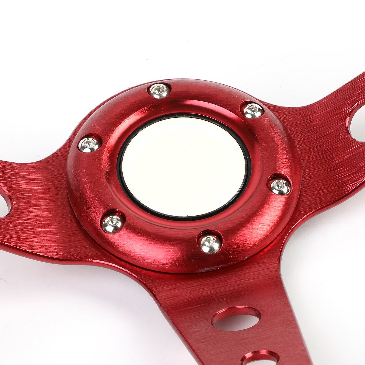 Auto Dynasty 350mm Red 6-Bolt Racing Steering Wheel with Red Stitched PVC Leather - Perfect for Drift, Track & Street Racing Cars