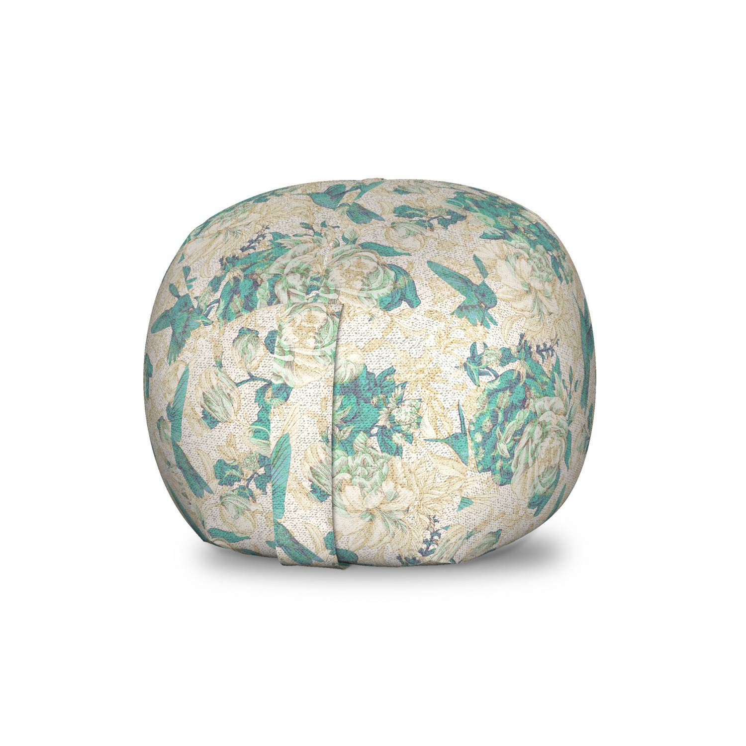 Ambesonne Vintage Rose Toy Storage Bag Chair - Birds & Leaves Grunge Design, Washable Stuffed Animal Organizer, Small Size (Eggshell Seafoam) | Kids Room Decor, Nursery Storage Solution, Playroom Organization