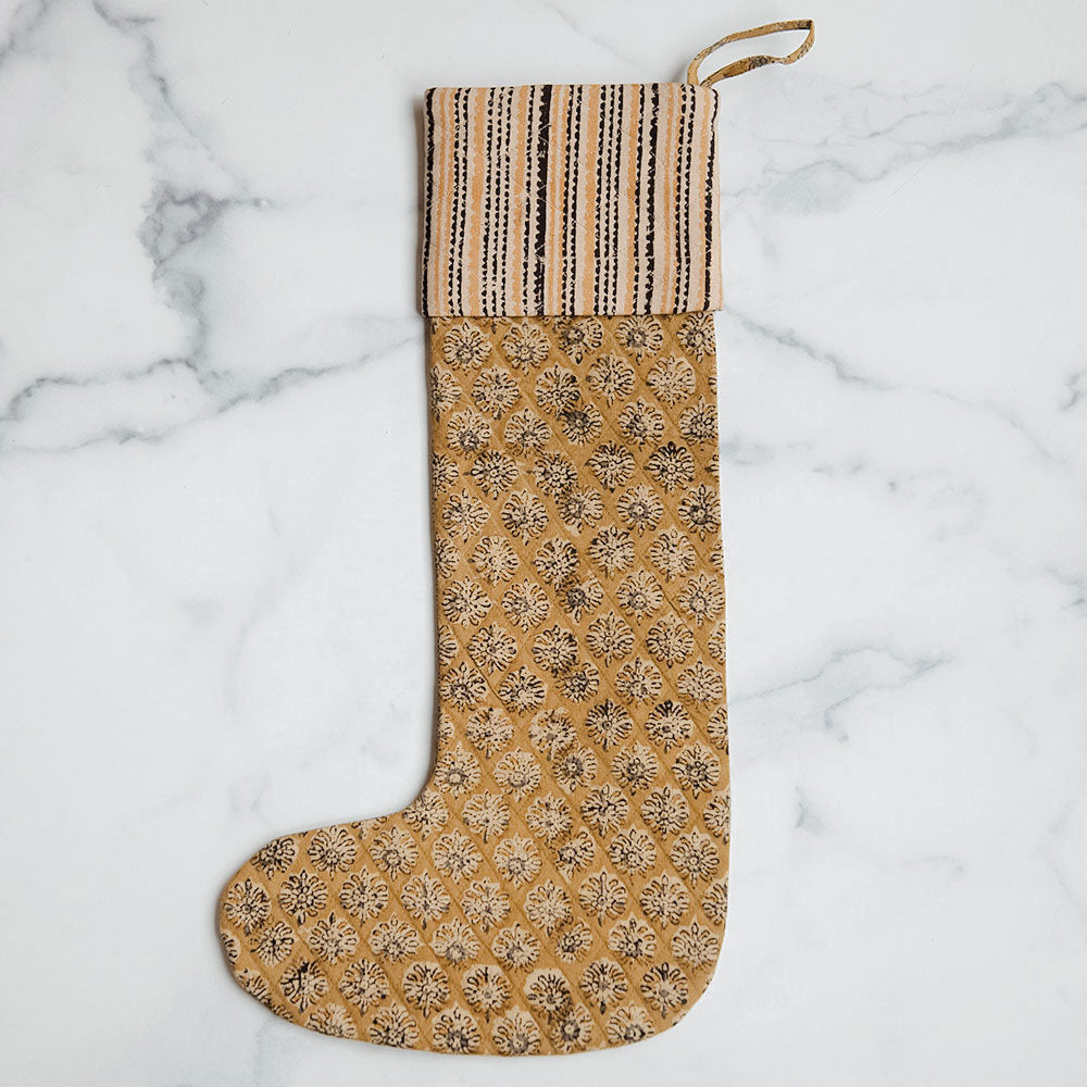 Unique Handmade Block Printed Christmas Stocking No. 0593 - Perfect for Holiday Decorations & Festive Gift Giving