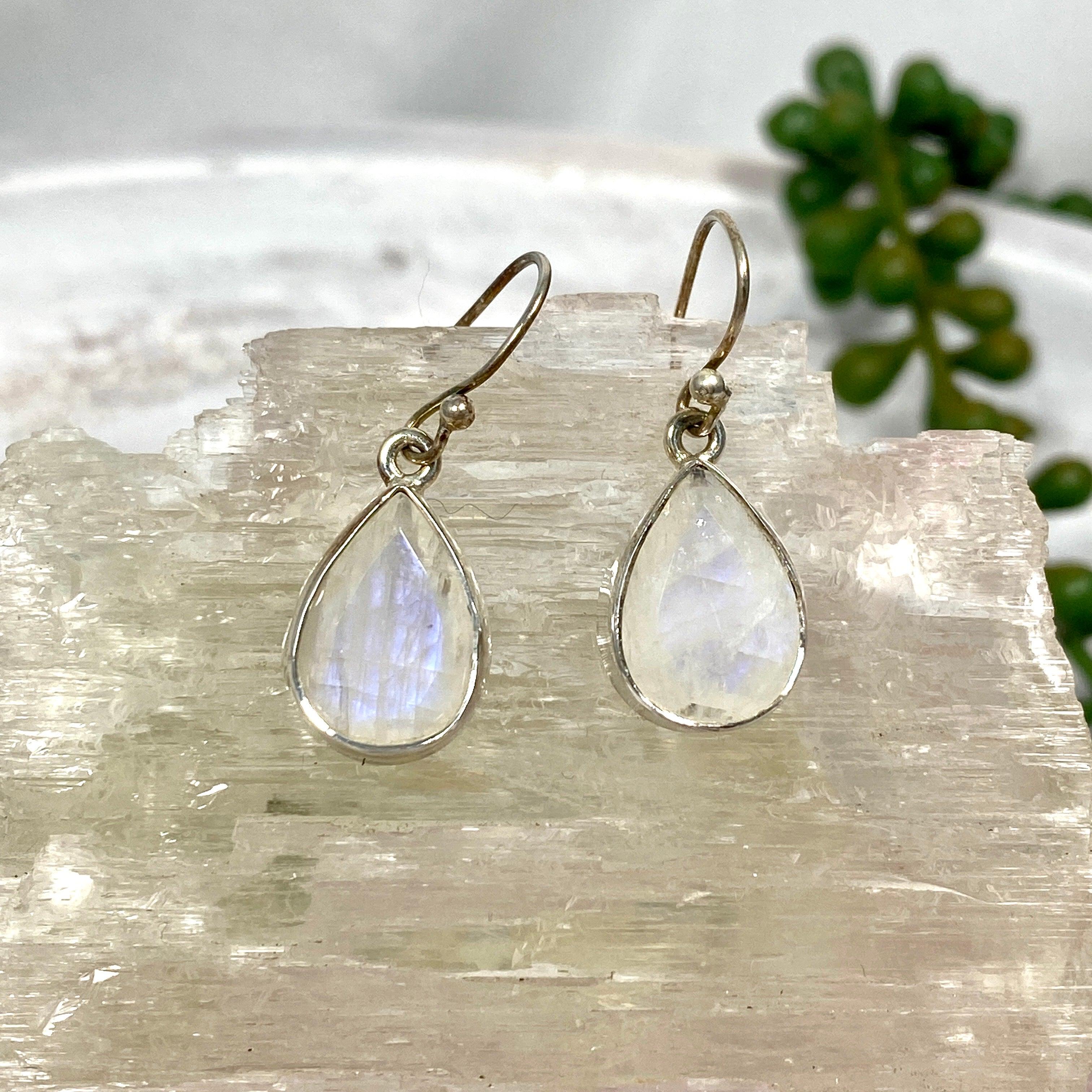 Rainbow Moonstone Faceted Teardrop Earrings for Women - Elegant Dangle Drop Earrings for Wedding, Party & Everyday Wear - KEGJ796