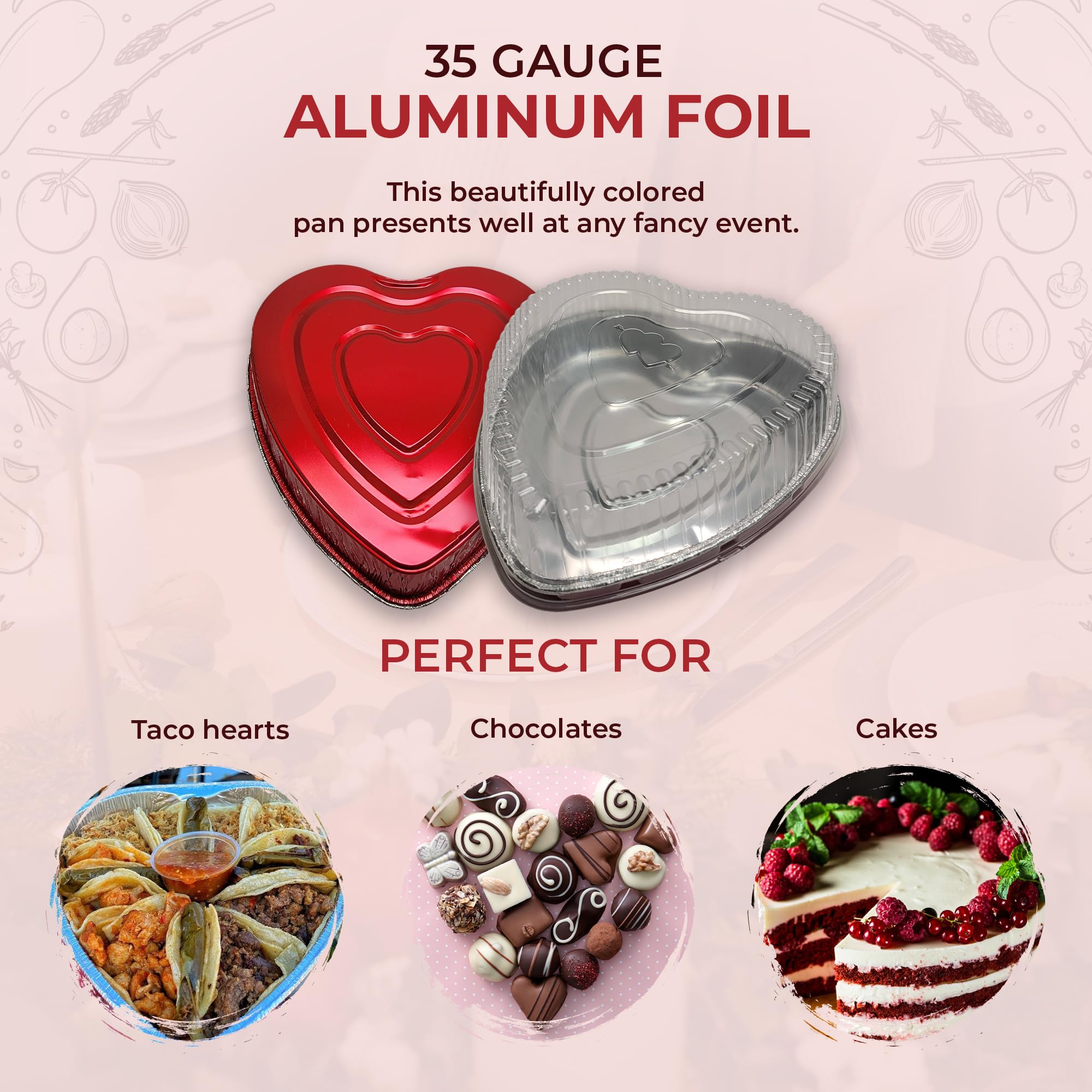 KitchenDance 8 Inch Disposable Heart Shaped Aluminum Pans with Lids - Perfect for Baking Cakes, Chocolates, Desserts & Food Storage - Great for Valentine's Day, Birthday Parties, Wedding Favors & Holiday Gifting - Pack of 339