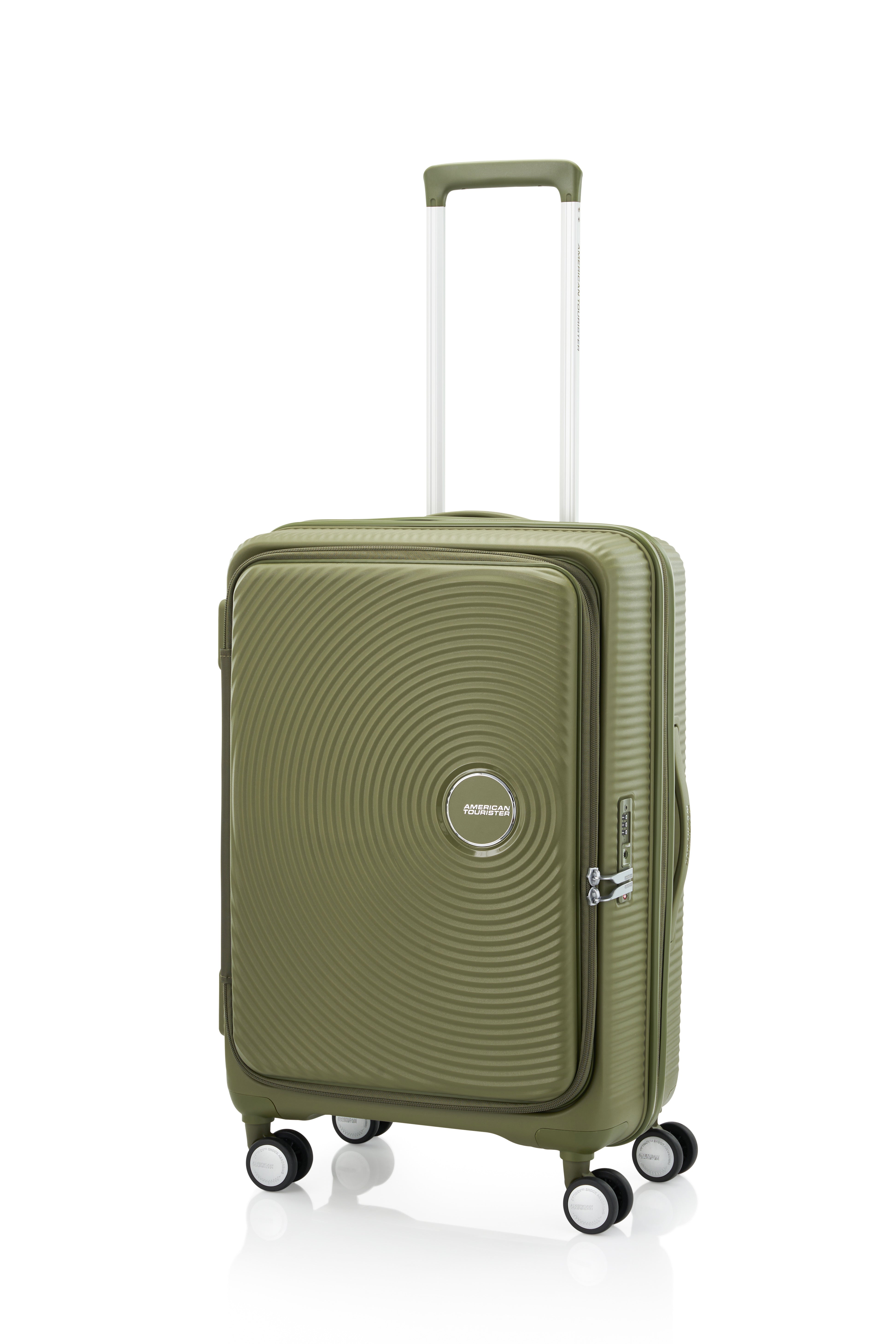 American Tourister 68cm Curio Book Opening Suitcase - Lightweight Spinner Luggage with Expandable Design, Perfect for Travel & Business Trips (Khaki)