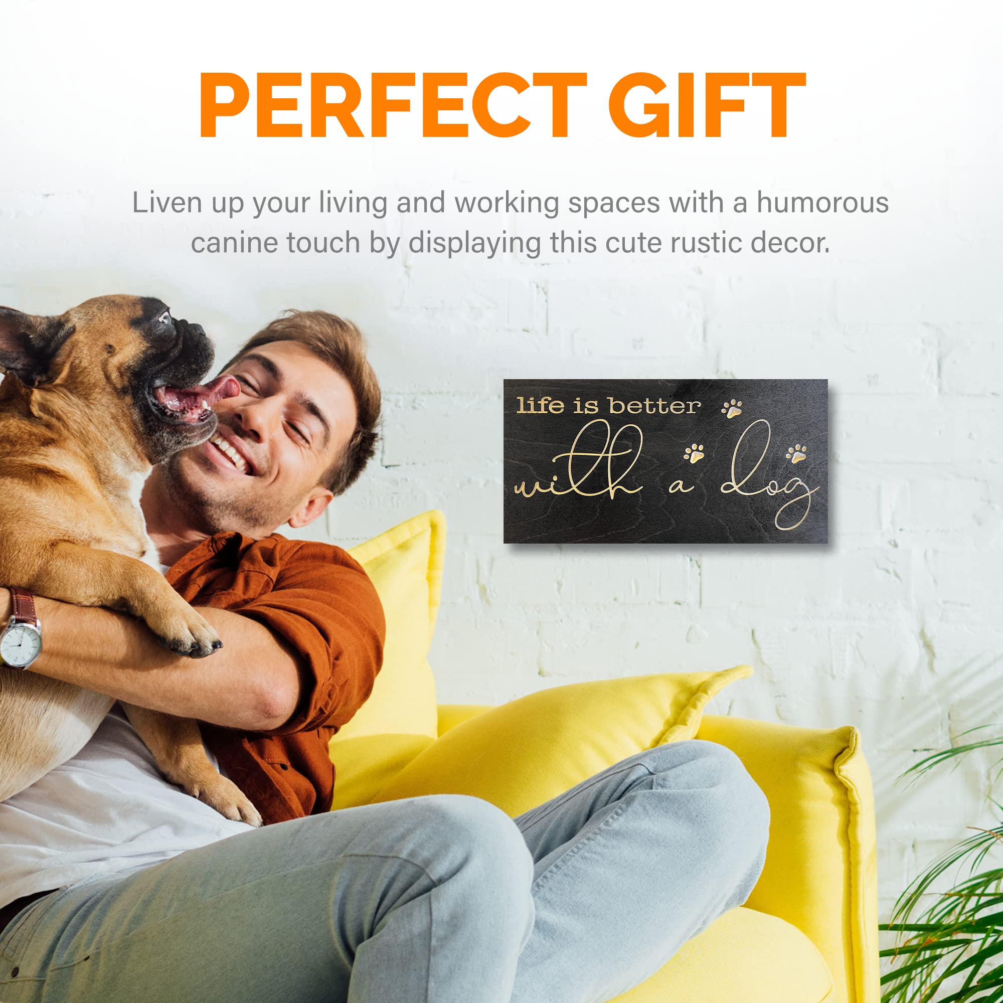 Rustic Dog Lover Wall Decor - Handmade Carved Wooden Sign for Bathroom, Home & Office - 6x12 Inches - Perfect Gift for Pet Owners - True Stock Studios - Ideal for Farmhouse, Living Room & Dog-Themed Spaces