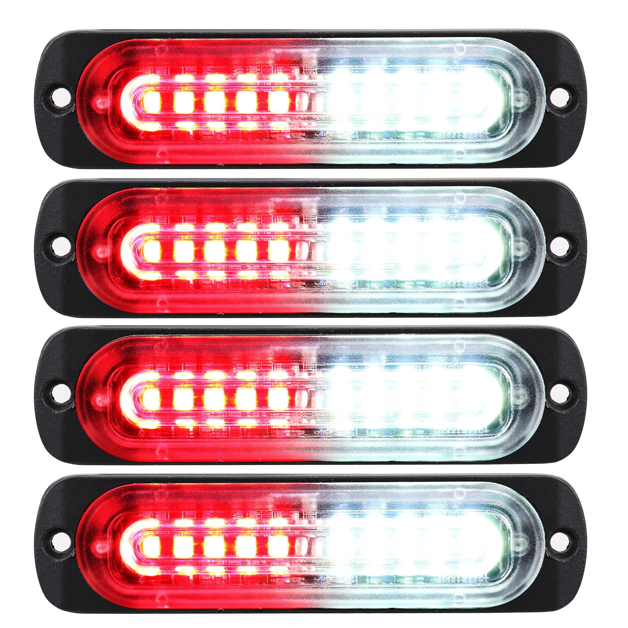 Red/White 4.4-Inch 10 LED Ultra Slim Strobe Emergency Lights for Trucks, Vehicles & Cars - Surface Mount Grille Lights (4-Pack) - Perfect for Emergency Vehicles, Construction Trucks & Roadside Safety