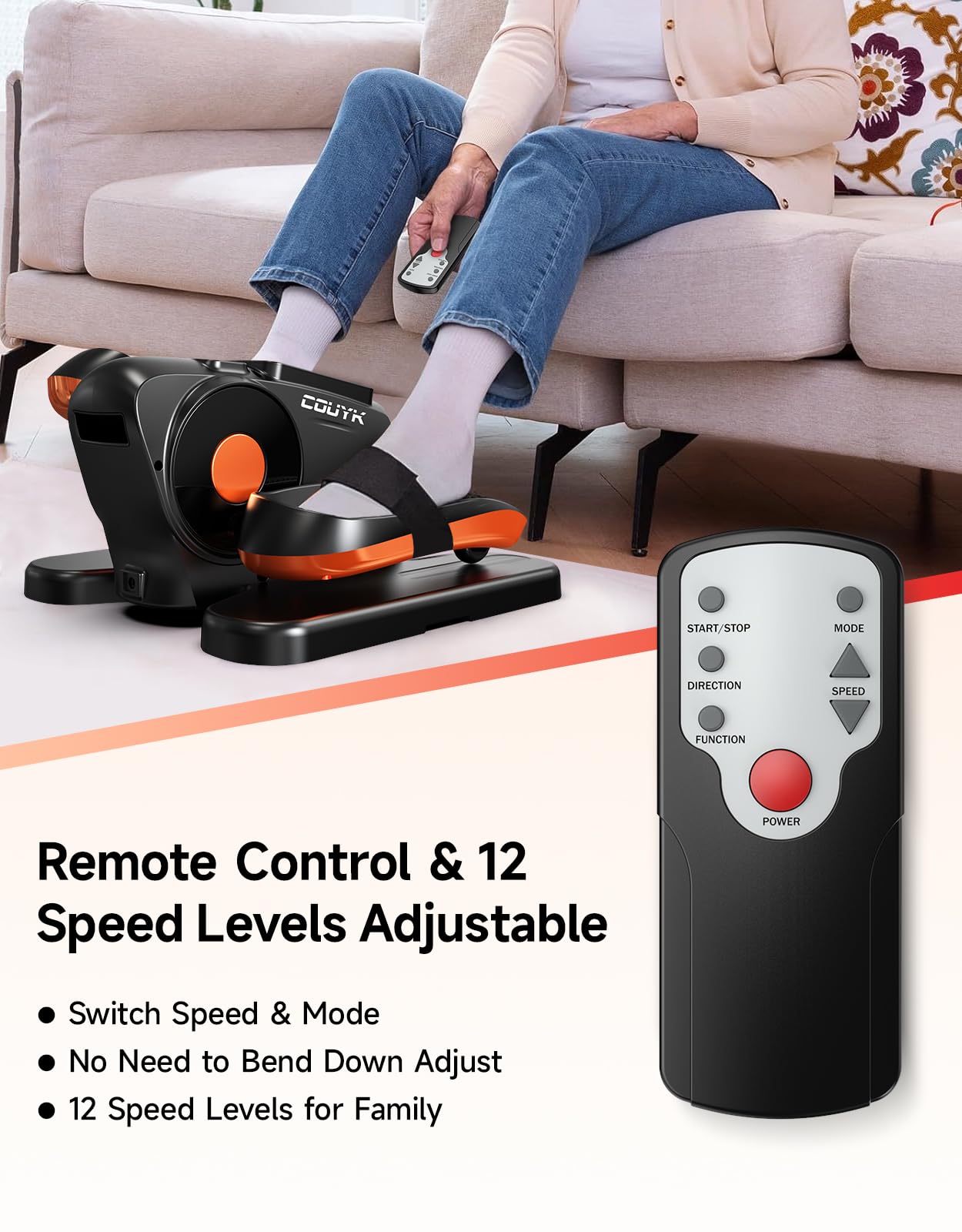Under Desk Elliptical Machine - Quiet Portable Leg Exerciser with Display Monitor for Home & Office Use | Non-Slip Foot Straps, Remote Control & 12 Speed Levels | Ideal for Seniors, Adults & Sedentary Workers