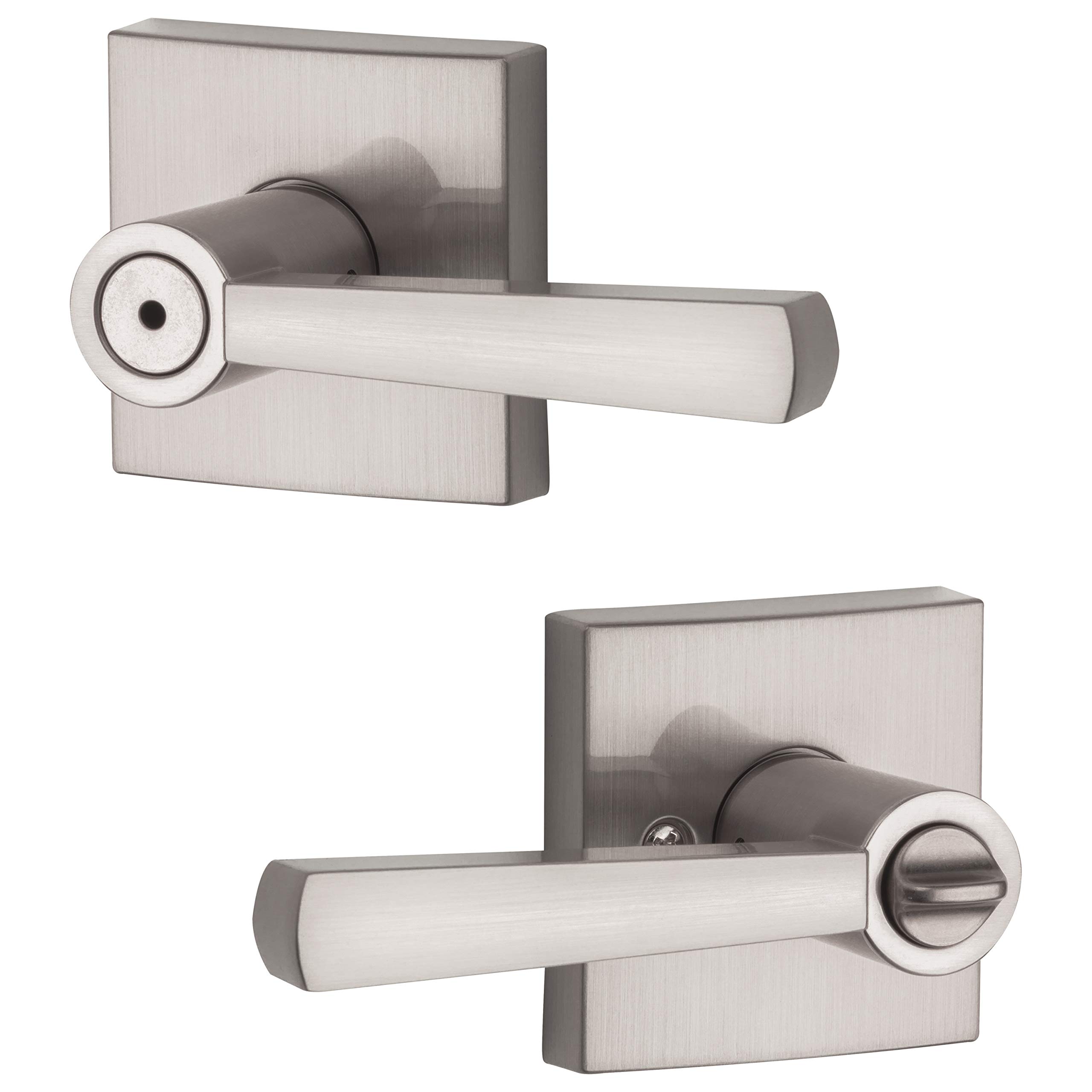 Baldwin Spyglass Interior Privacy Door Handle - Reversible Lever for Bedroom & Bathroom - Keyless Door Lock with Microban Antimicrobial Protection - Satin Nickel Finish - Ideal for Home, Office, and Commercial Spaces