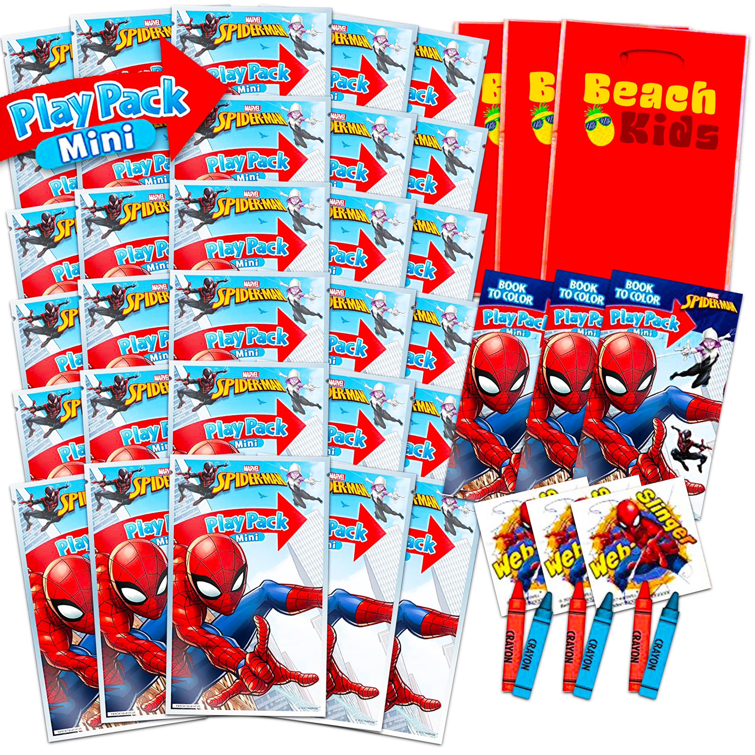 Spider-Man Birthday Party Favors for Kids - 24 Pack Superhero Activity Set with Coloring Book, Crayons, Stickers & Goodie Bags | Perfect for Birthday Parties, Classroom Rewards & Superhero Themed Events