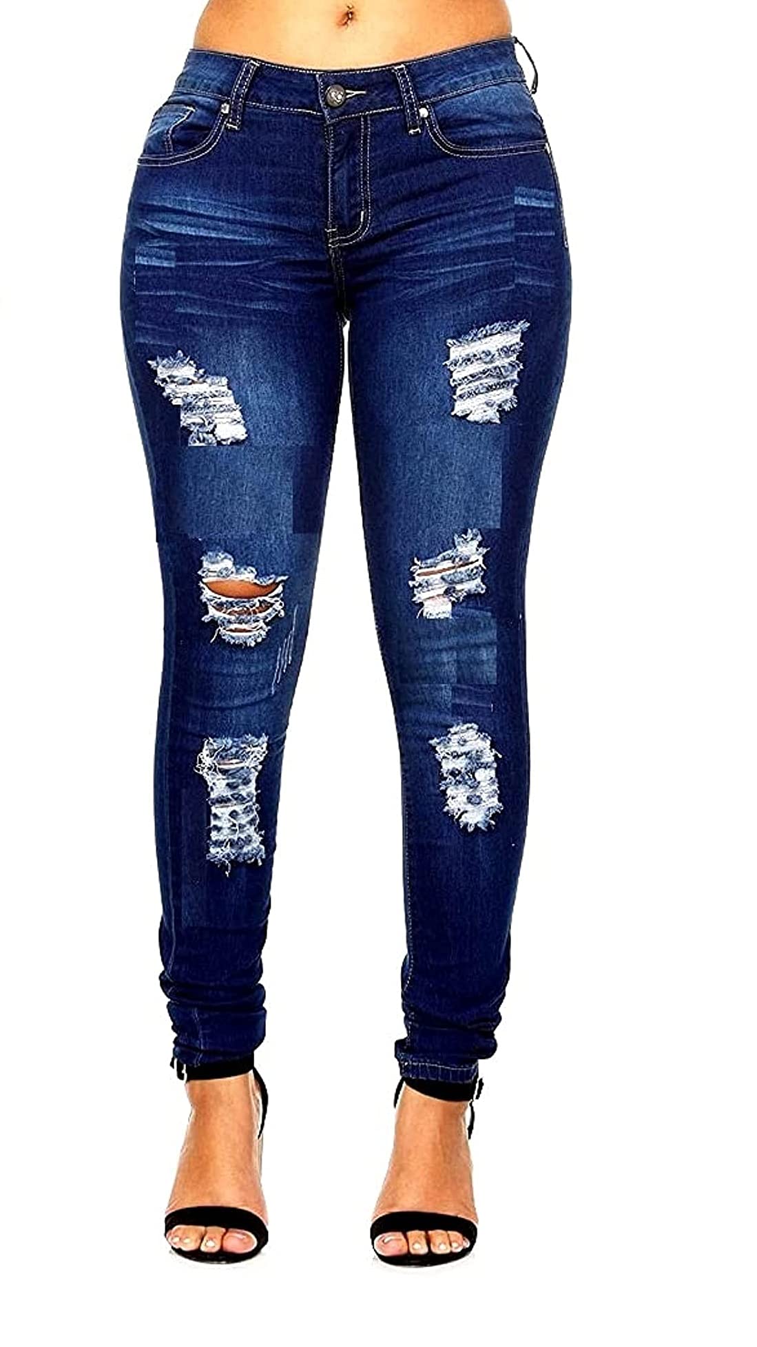 Jack David Women's Plus Size Denim Skinny Jeans - Stretch Ripped Distressed Pants for Casual Wear & Street Style | Comfortable High Waisted Skinny Fit for Curvy Women