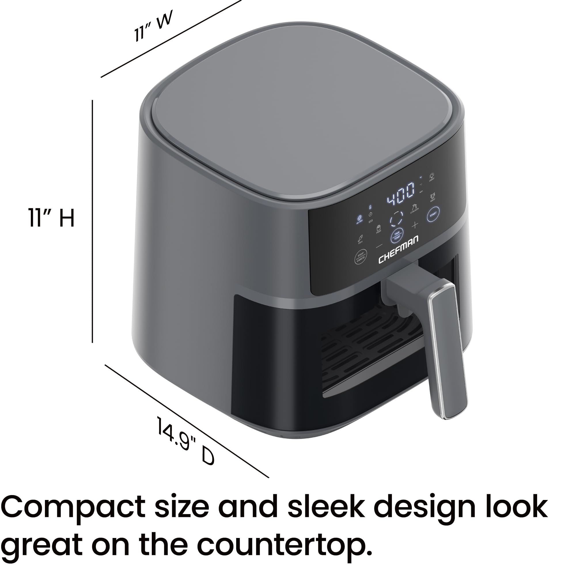 Chefman 6 QT Compact Air Fryer with Hi-Fry Technology - Extra Crispy Results, Easy-View Window, 4 Preset Touch Controls, Nonstick Dishwasher-Safe Basket - Perfect for Quick Meals, Snacks & Healthy Cooking (Grey)