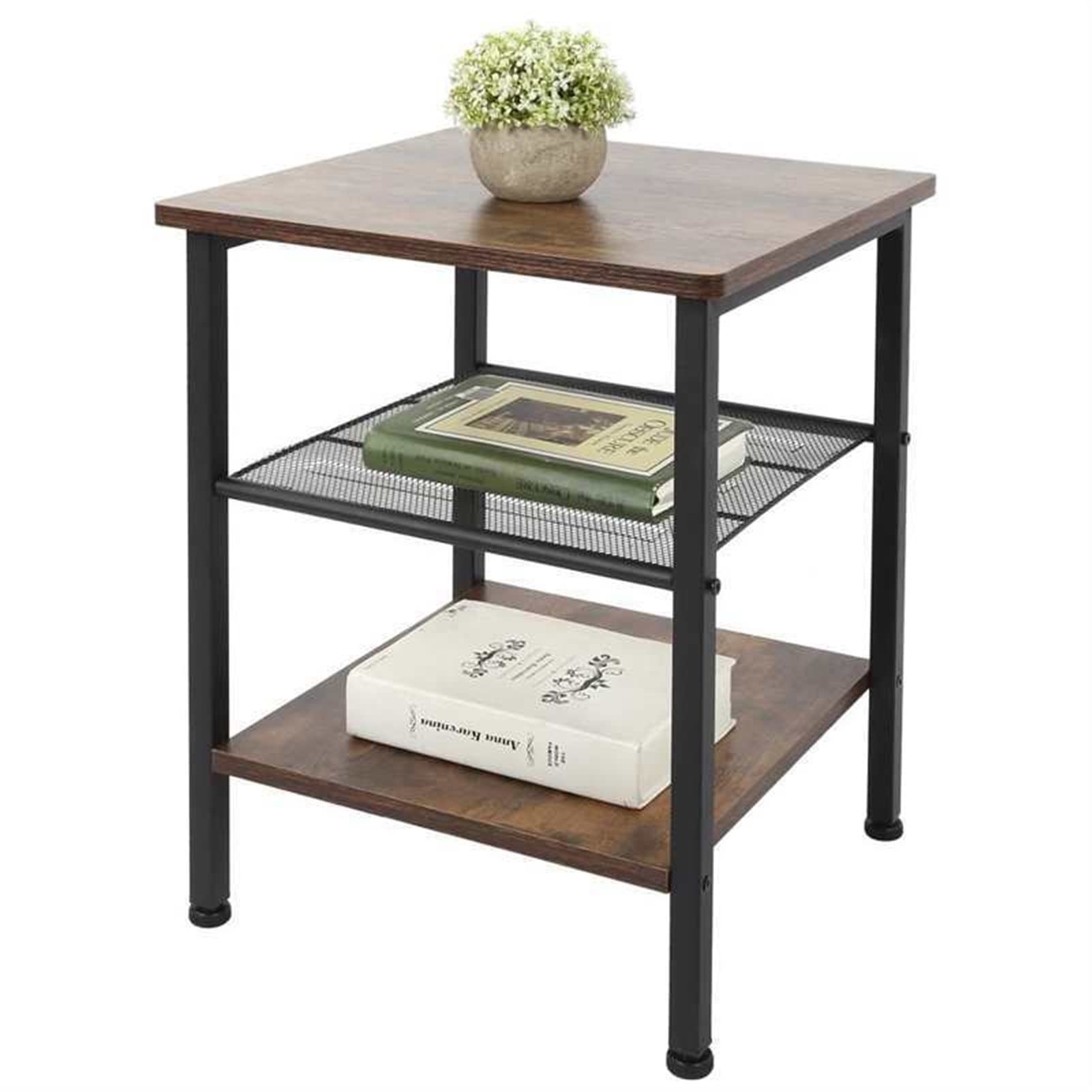 Industrial Nightstand End Table with Storage - Modern Side Table for Bedroom, Living Room, Office & Hallway - Brown Wood Telephone Table for Home Decor & Small Space Furniture (Perfect for Apartments, Dorms & Guest Rooms)