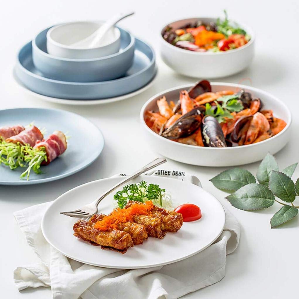 16-Piece White and Blue Ceramic Dinnerware Set - Service for 4 - Elegant Tableware for Everyday Dining, Dinner Parties & Holiday Entertaining