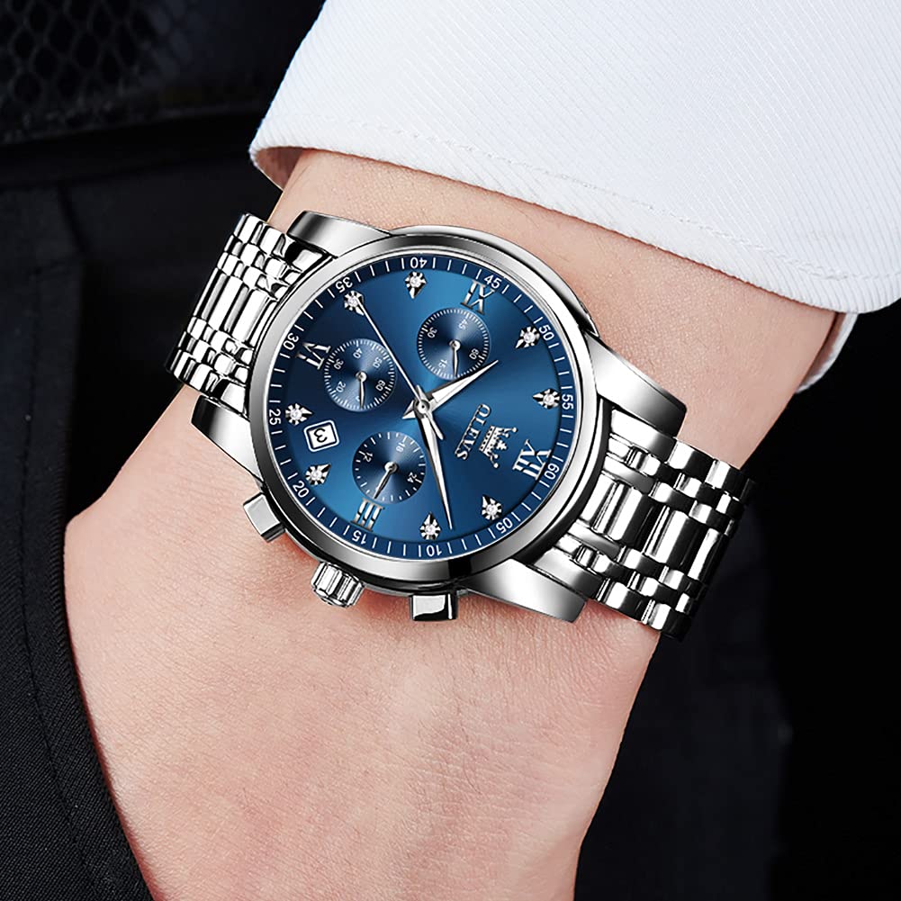 OLEVS Men's Multifunction Stainless Steel Watch - Waterproof Luminous Chronograph with Date Display, Classic Dress Watch for Business, Casual, Outdoor & Formal Occasions
