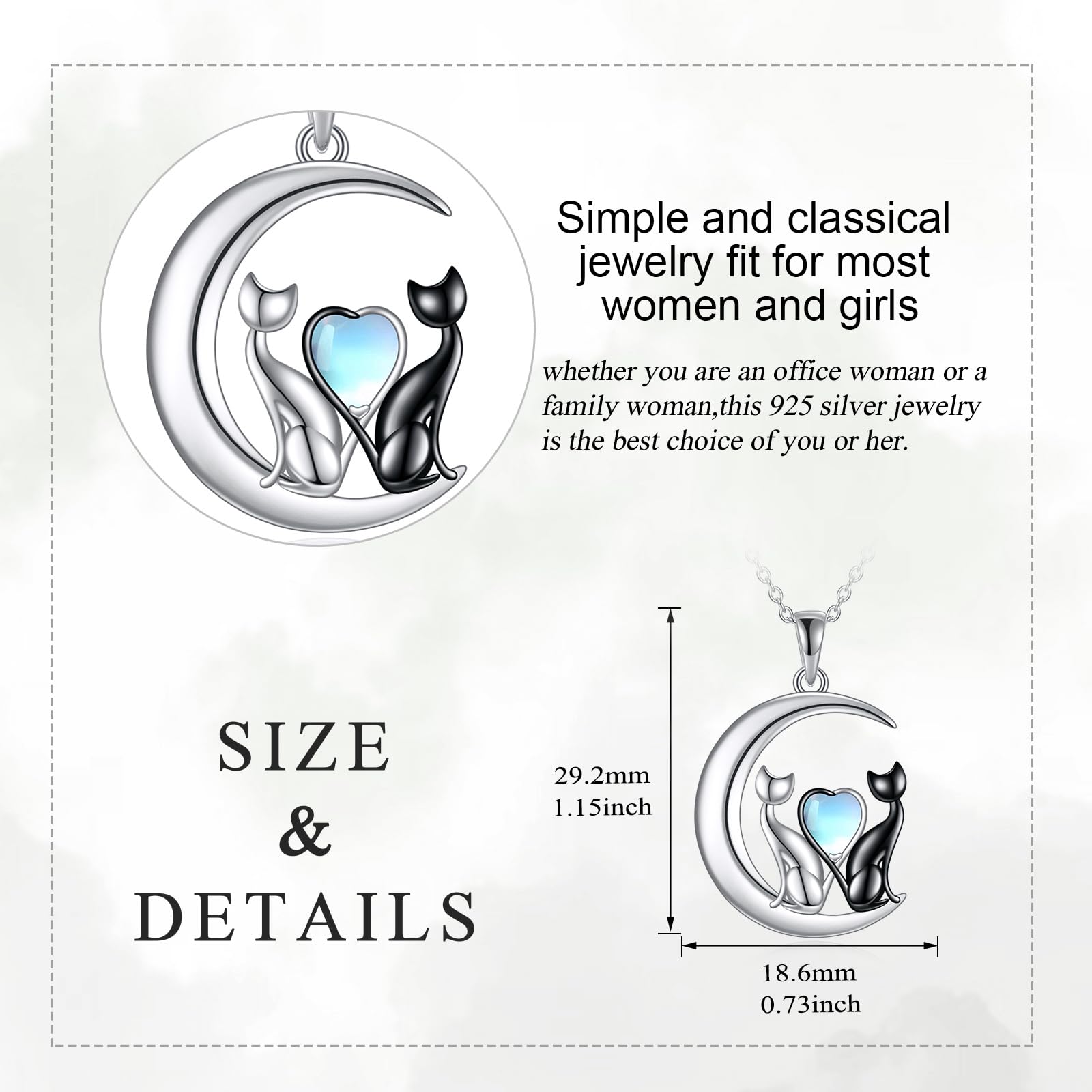 925 Sterling Silver Moon Cat Pendant Necklace for Women - Elegant Moonstone Cat Jewelry Gift for Girls & Cat Lovers | Perfect for Birthdays, Anniversaries & Everyday Wear