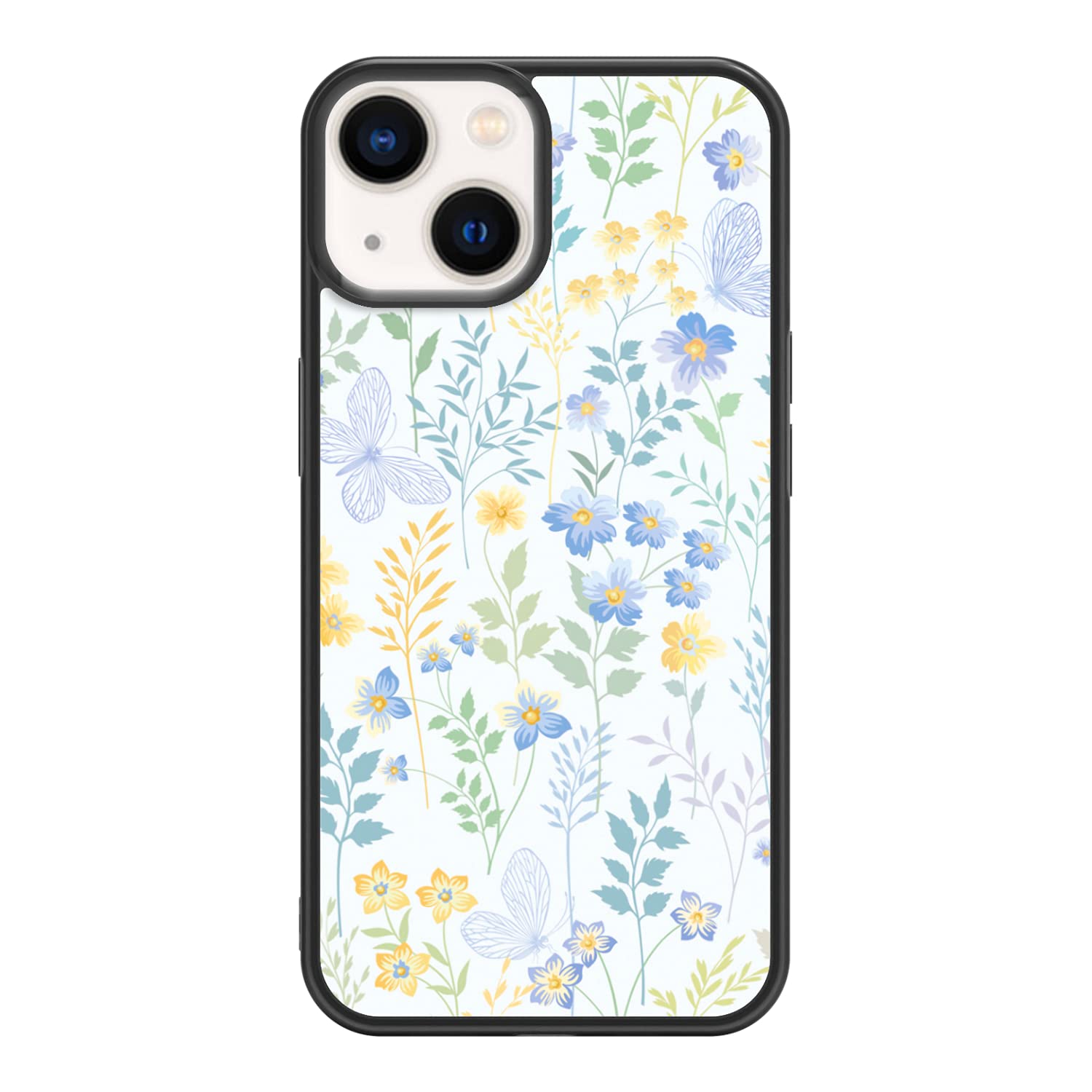 Floral Butterfly Phone Case for iPhone 13 - Shockproof Protective Cover for Women & Girls | Cute Designer Case for 6.1 Inch iPhone | Perfect for Everyday Use, School & Outdoor Activities (Black)
