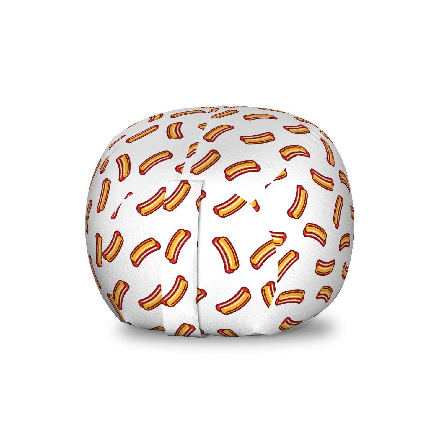 Ambesonne Hot Dog Themed Toy Storage Bag Chair - Washable Stuffed Animal Organizer with Food Pictogram Design, Small Size in Orange Burgundy - Perfect for Kids' Room, Playroom or Dorm Organization
