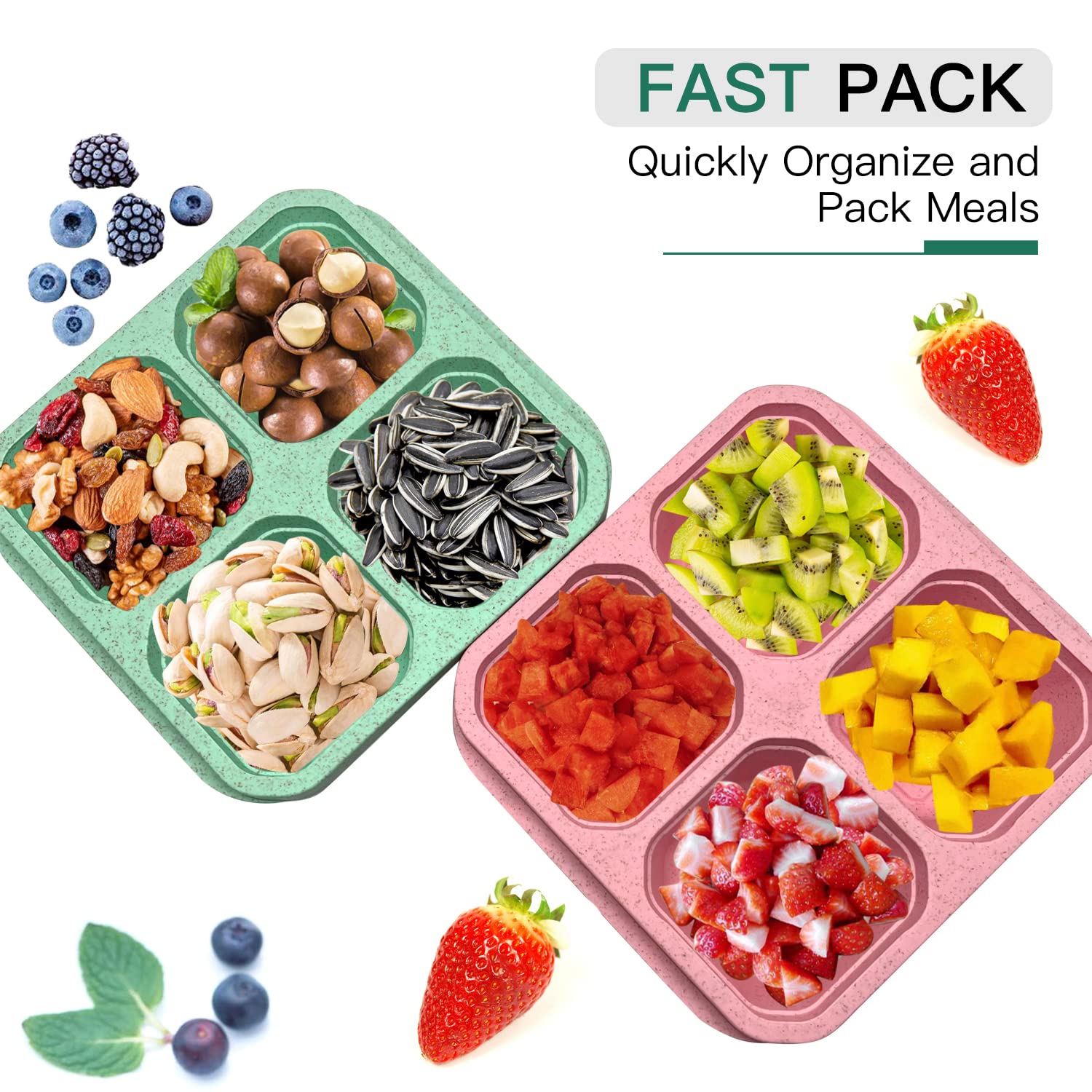 4 Compartment Bento Box - 4 Pack Reusable Snack Containers for Lunch, Meal Prep & Food Storage | Perfect for Work, School, Travel & Picnics | Leak-Proof Divided Plastic Containers