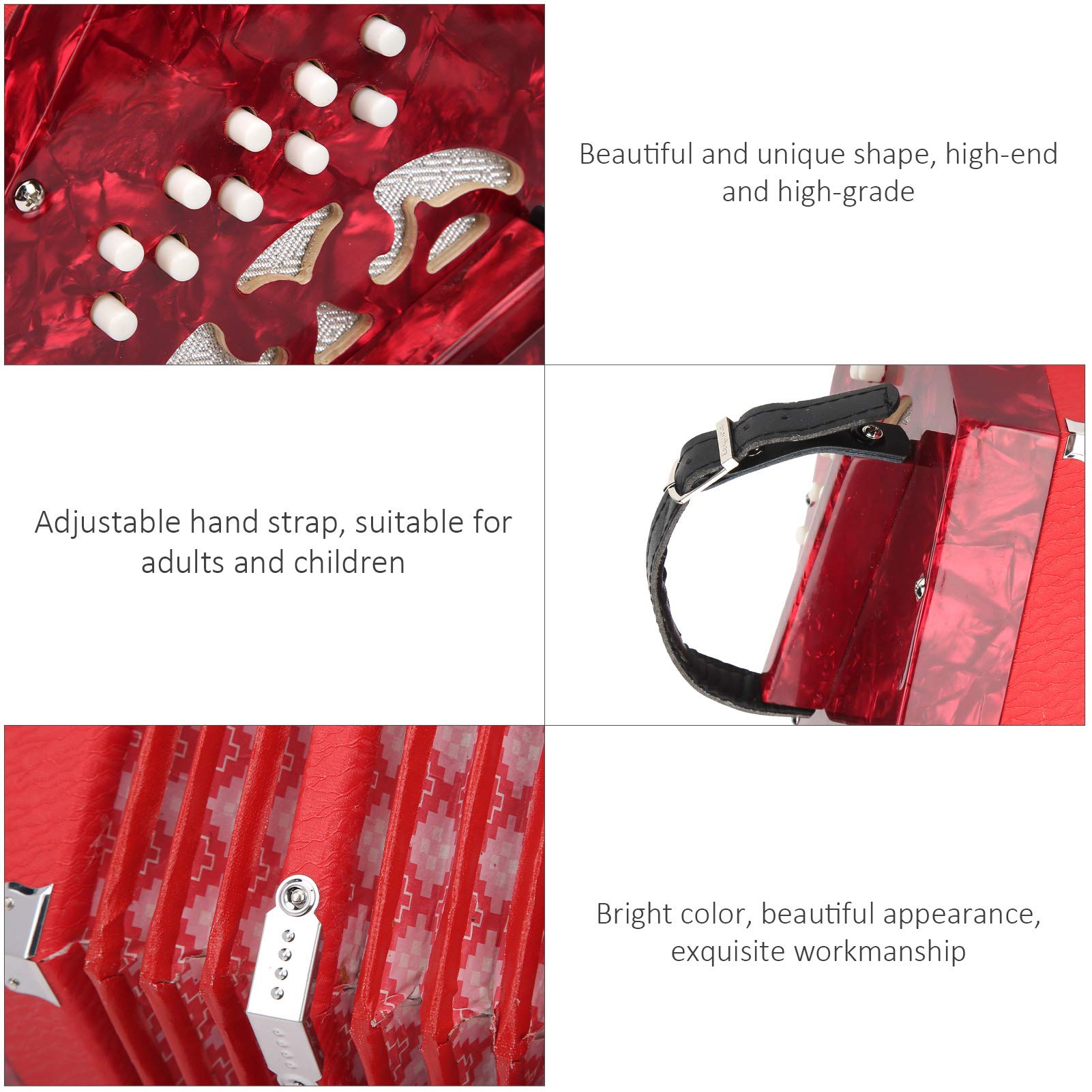 Professional 20-Button Concertina Accordion - Portable Musical Instrument for Adults, Beginners & Performers (Red) | Perfect for Folk Music, Irish Sessions & Travel Performances