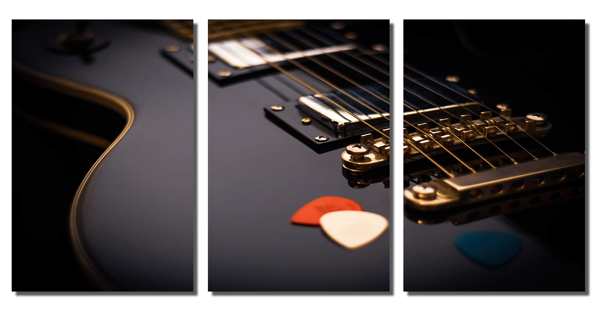 36 x 18 Inch Black Electric Guitar Metal Wall Art - 3 Panel Triptych HD Aluminum Print for Home & Office Decor | Perfect for Music Lovers, Man Cave, Studio & Living Room