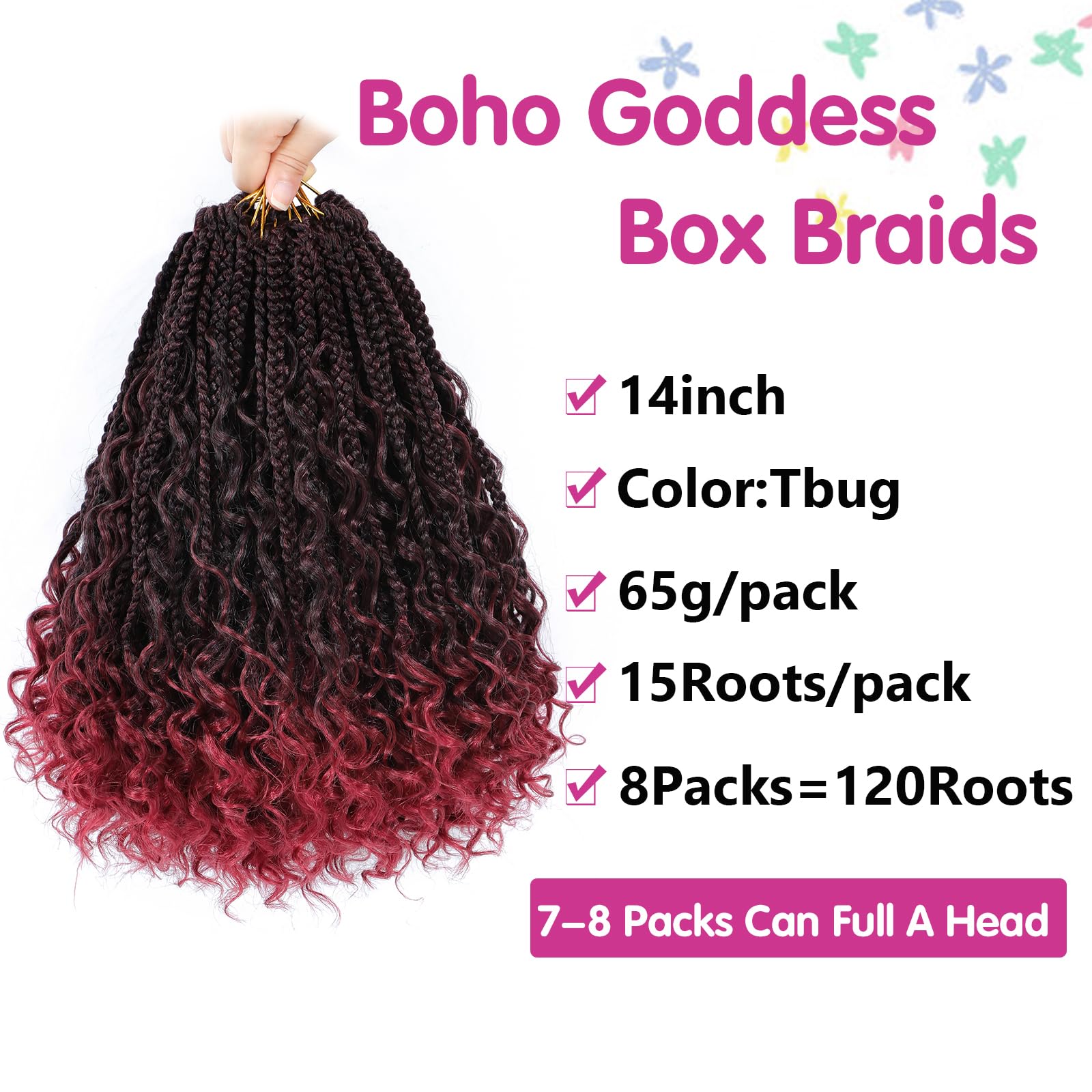 14 Inch Goddess Box Braids Crochet Hair - 3X Bohemian Crochet Box Braids with Curly Ends | Synthetic Hair Extensions (Pack of 8) | Perfect for Protective Styles, Natural Hair Care, and Everyday Fashion
