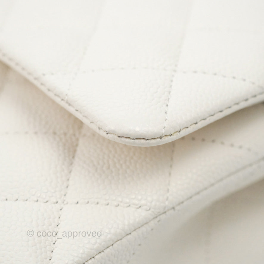 Chanel Classic Medium Double Flap Bag in White Caviar Leather with Silver Hardware - Luxury Handbag for Women, Perfect for Work, Parties & Everyday Use