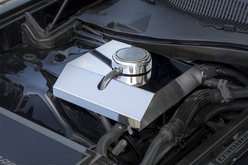 Polished Supercharger Coolant Tank Cover for Dodge Challenger 6.2L SRT Hellcat (2015-2023) - High-Performance Cooling Upgrade for Racing & Street Use