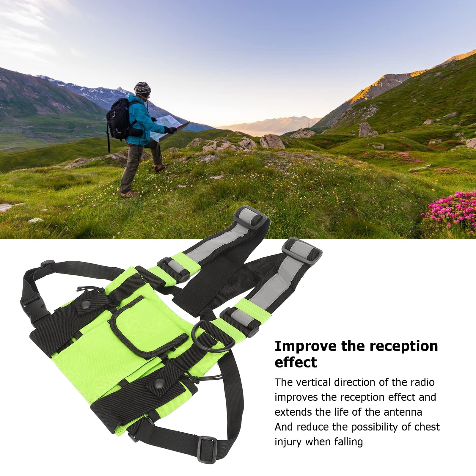 **Two-Way Radio Chest Harness Bag with Adjustable Shoulder Straps & Front Pouches - Universal Walkie Talkie Holder for Outdoor Activities, Hiking, Hunting & Security Work**