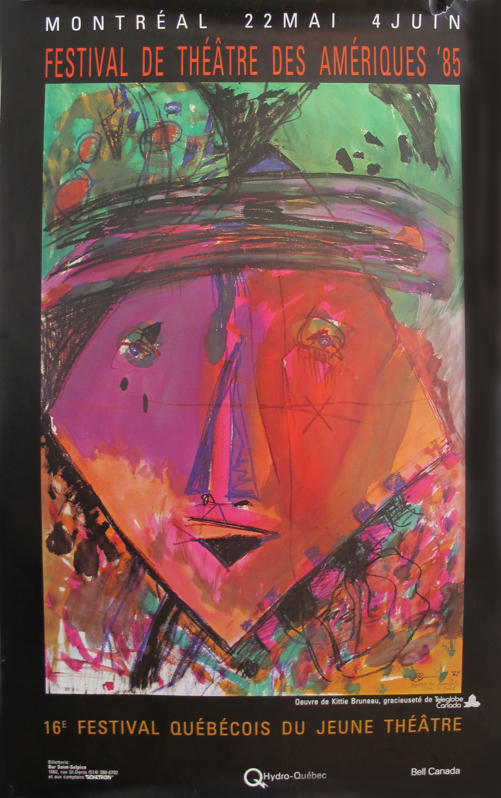 1985 Original Quebec Festival de Théâtre des Amériques Vintage Theater Poster - Perfect for Home Decor, Office Wall Art & Theater Memorabilia Collection