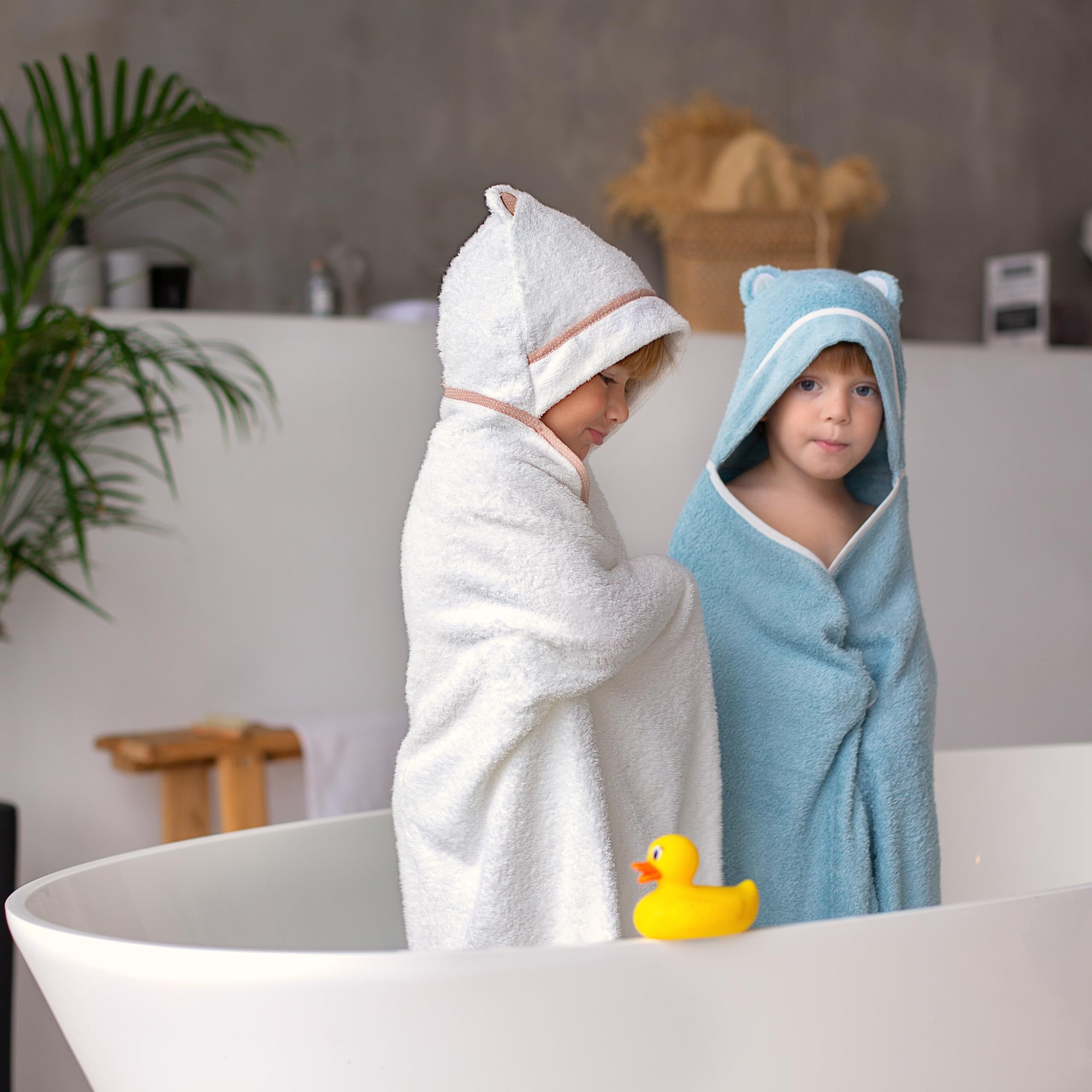 Premium Bamboo Rayon Toddler Hooded Towel - Soft & Absorbent Baby Bath Towel for Boys & Girls - Large Kids Hooded Towel for Swimming, Beach & After Bath (White)
