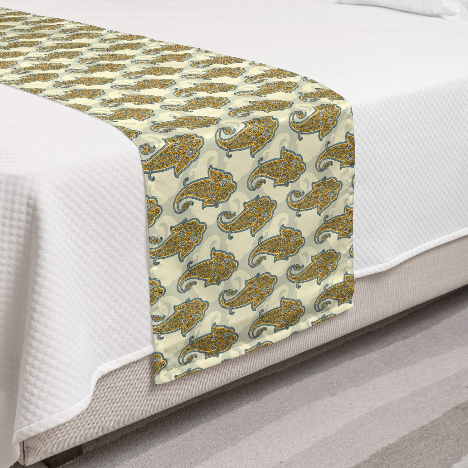 Ambesonne Bohemian Bed Runner - Paisley Leaf Print Bed Scarf with Eastern Boho Design, Decorative Accent for Bedroom, Hotel & Guest Room (Mustard) | Perfect for Boho Chic Home Decor & Luxury Bedding Styling