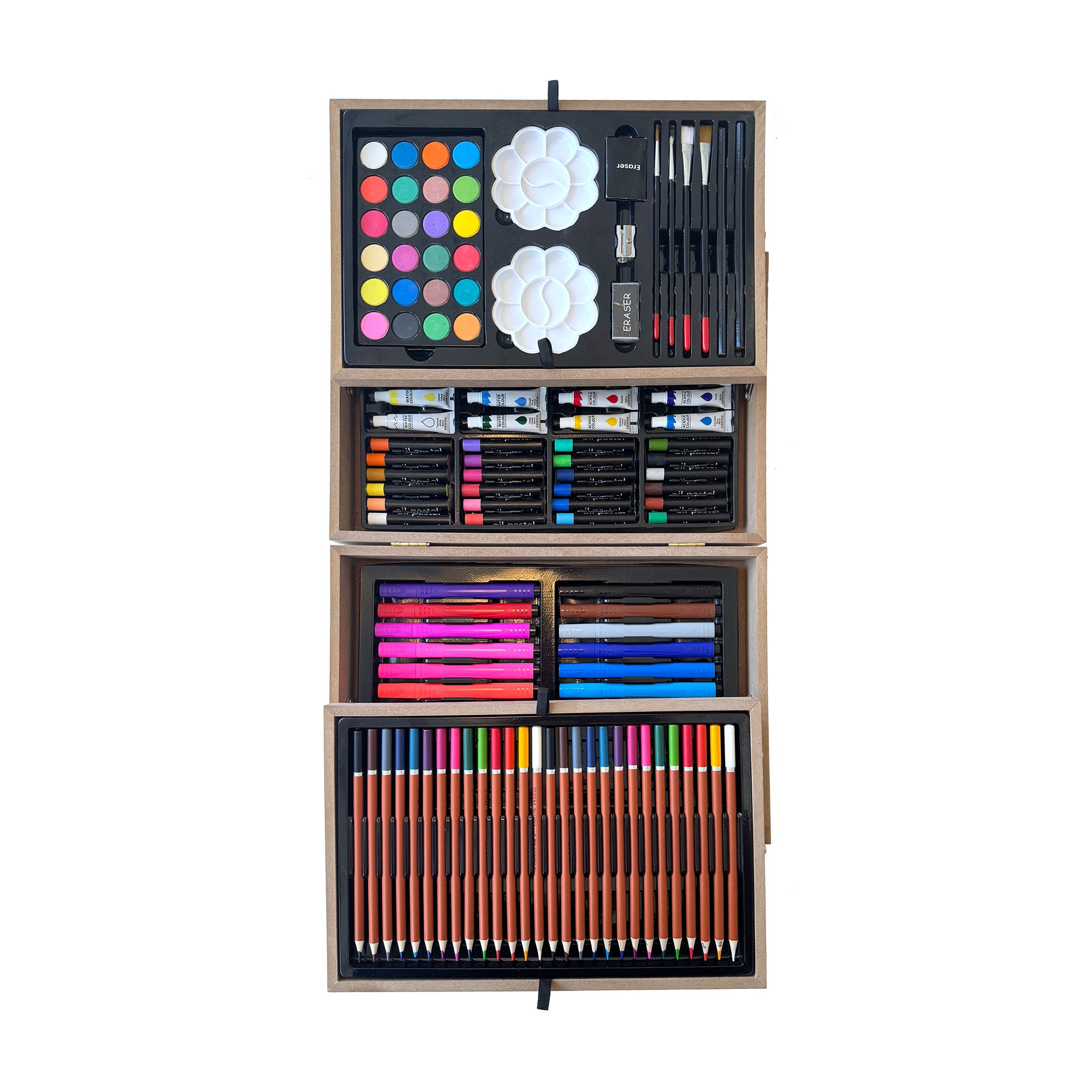 135-Piece Artist Wooden Case - Premium Wooden Art Supply Storage Box for Pencils, Brushes & Sketching Tools - Perfect for Artists, Students & Crafters