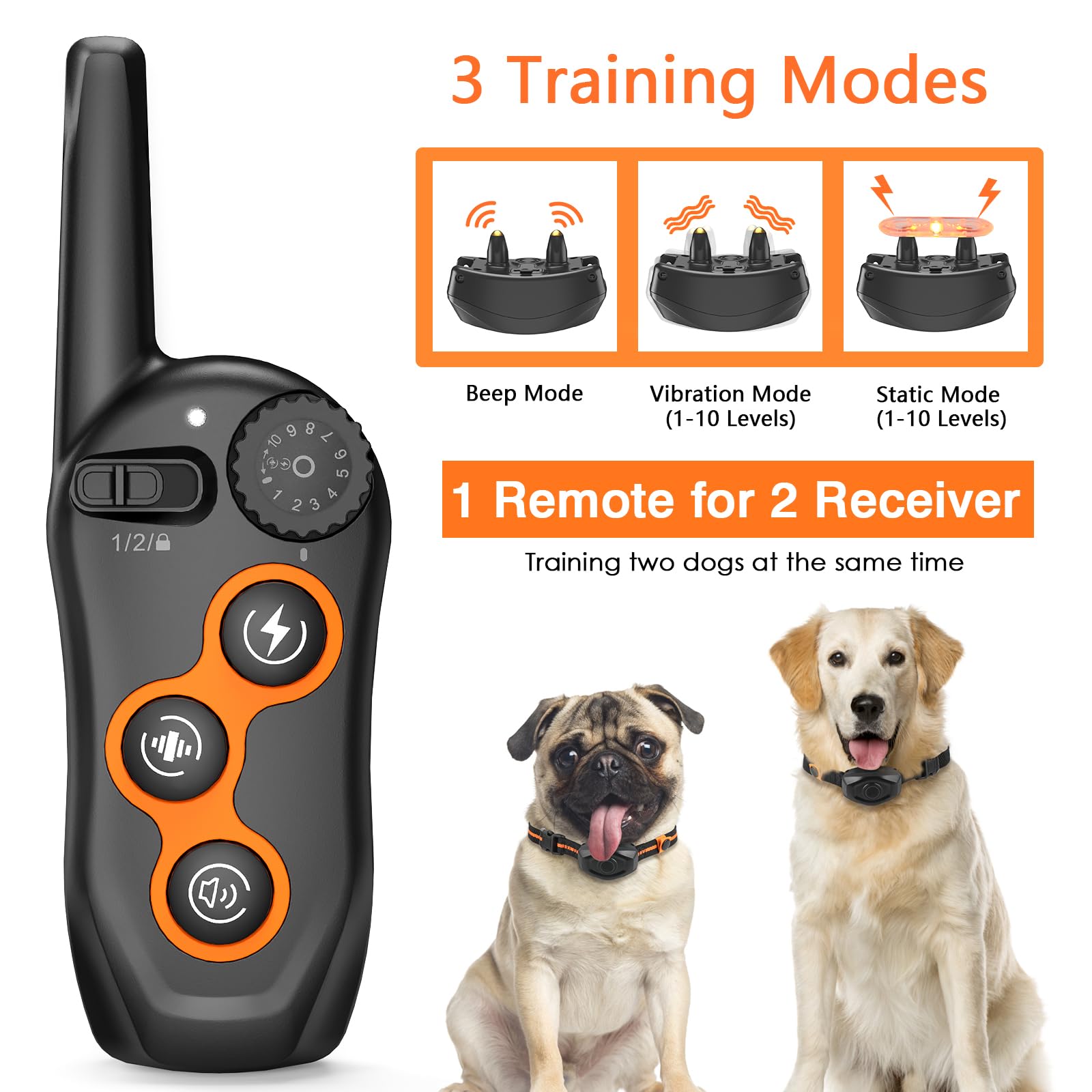 **Waterproof Dog Training Collar with Remote - 1300ft Range, 3 Modes (Beep, Vibration, Static) - Rechargeable Electric Shock Collar for Small, Medium & Large Dogs - Perfect for Obedience Training & Off-Leash Control**