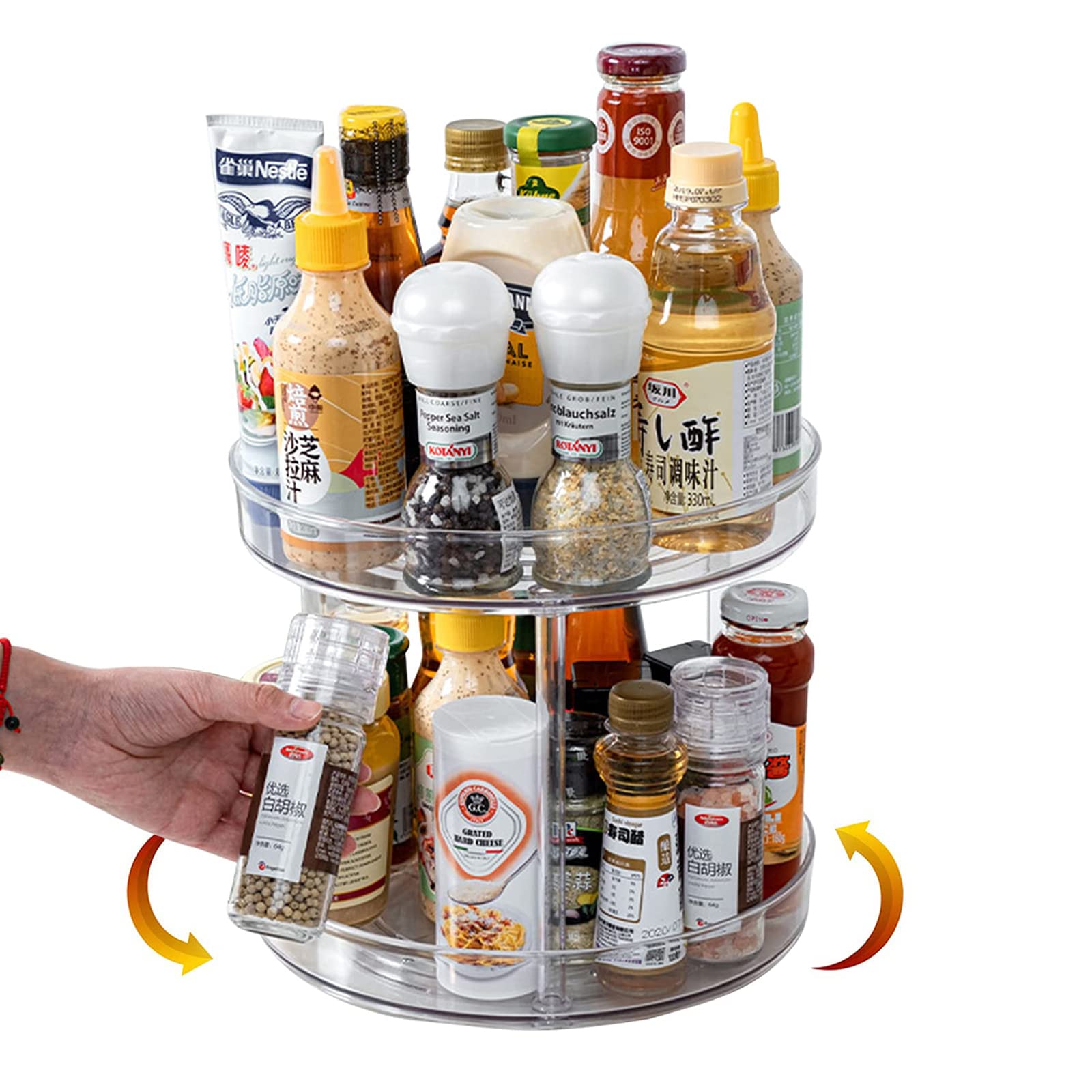 360° Rotating 2-Tier Lazy Susan Turntable Organizer - Non-Slip Spice Rack & Storage Solution for Kitchen, Bathroom, Pantry | Perfect for Cosmetics, Spices & Small Items Organization