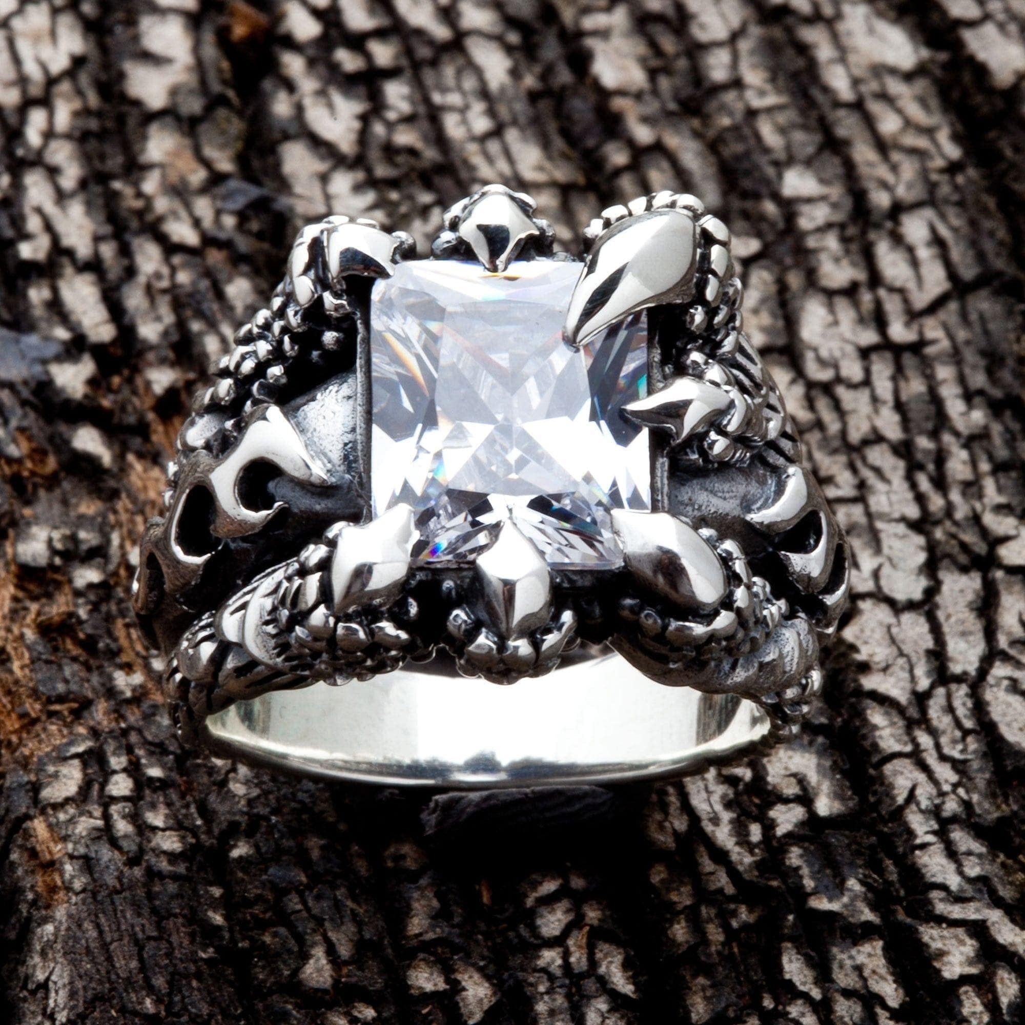 Gothic Diamond Claw Sterling Silver Ring for Women - Elegant Punk Jewelry for Parties, Weddings & Everyday Wear