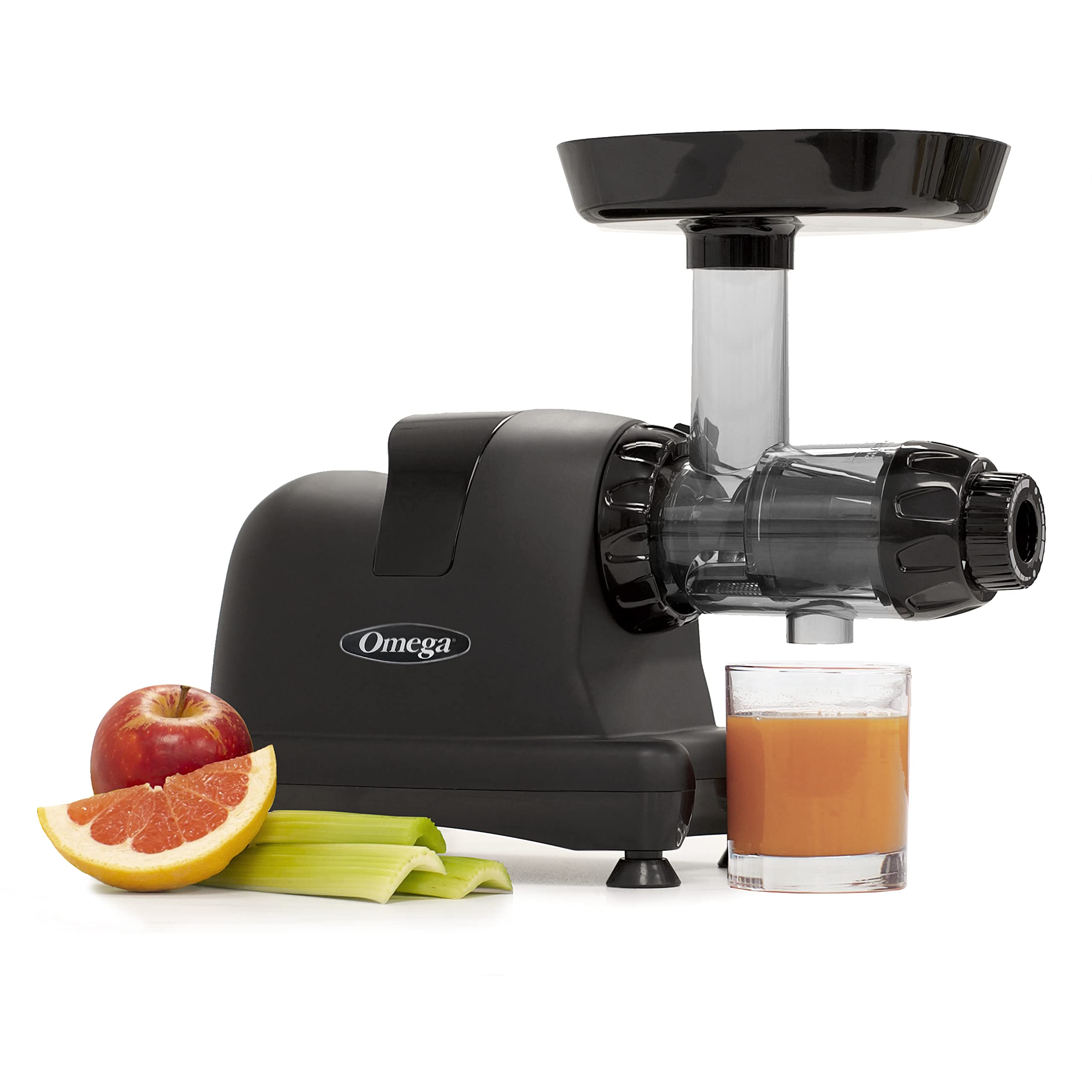 Omega Juicer J8006HDBLK Slow Masticating Cold Press Juicer - 200W Triple Stage Nutrition System for Fruits & Vegetables - Black | Perfect for Healthy Juicing, Detox & Raw Food Diets at Home