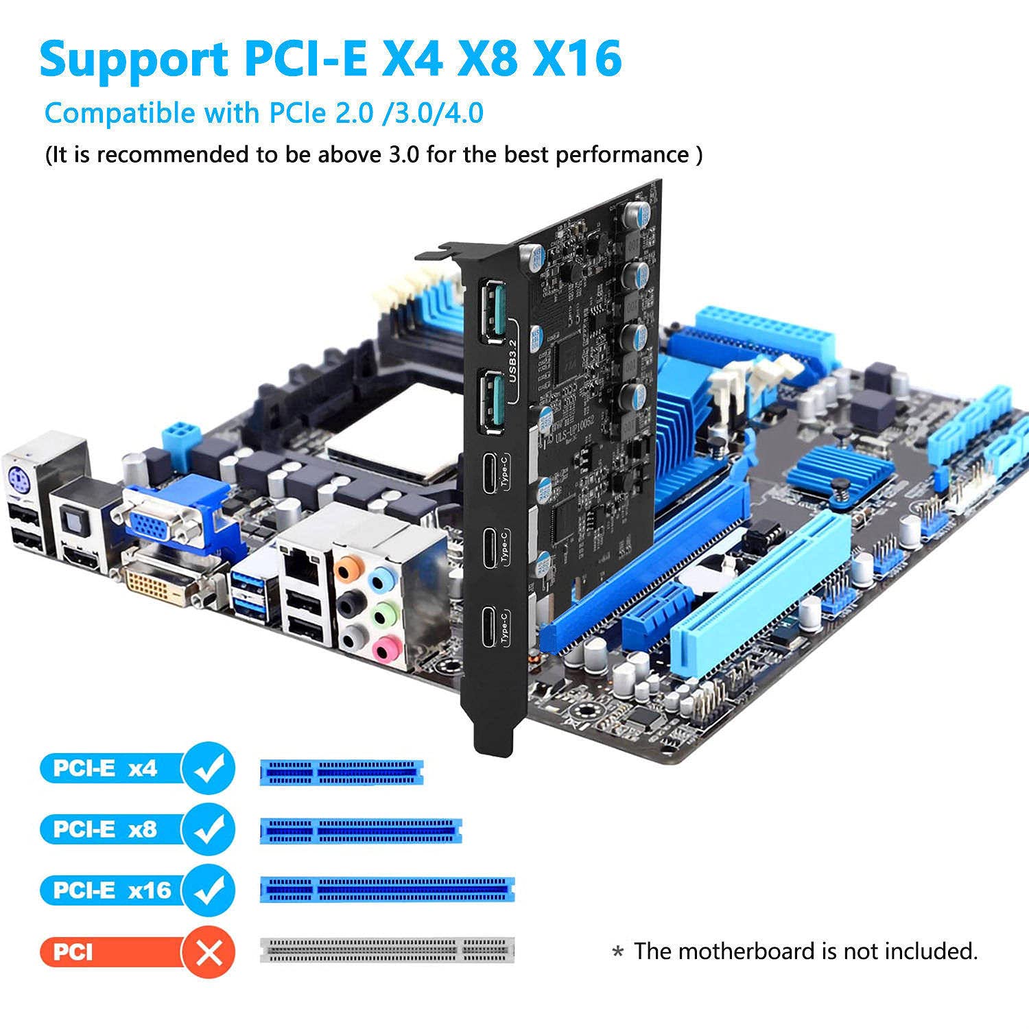 PCIe USB 3.2 Gen 2 Expansion Card with 3x USB-C & 2x USB-A Ports - High Speed Internal USB Hub for Desktop PC - Compatible with Windows 10/8/7 & Mac OS - Perfect for Gaming, VR, External Storage & High-Speed Data Transfer
