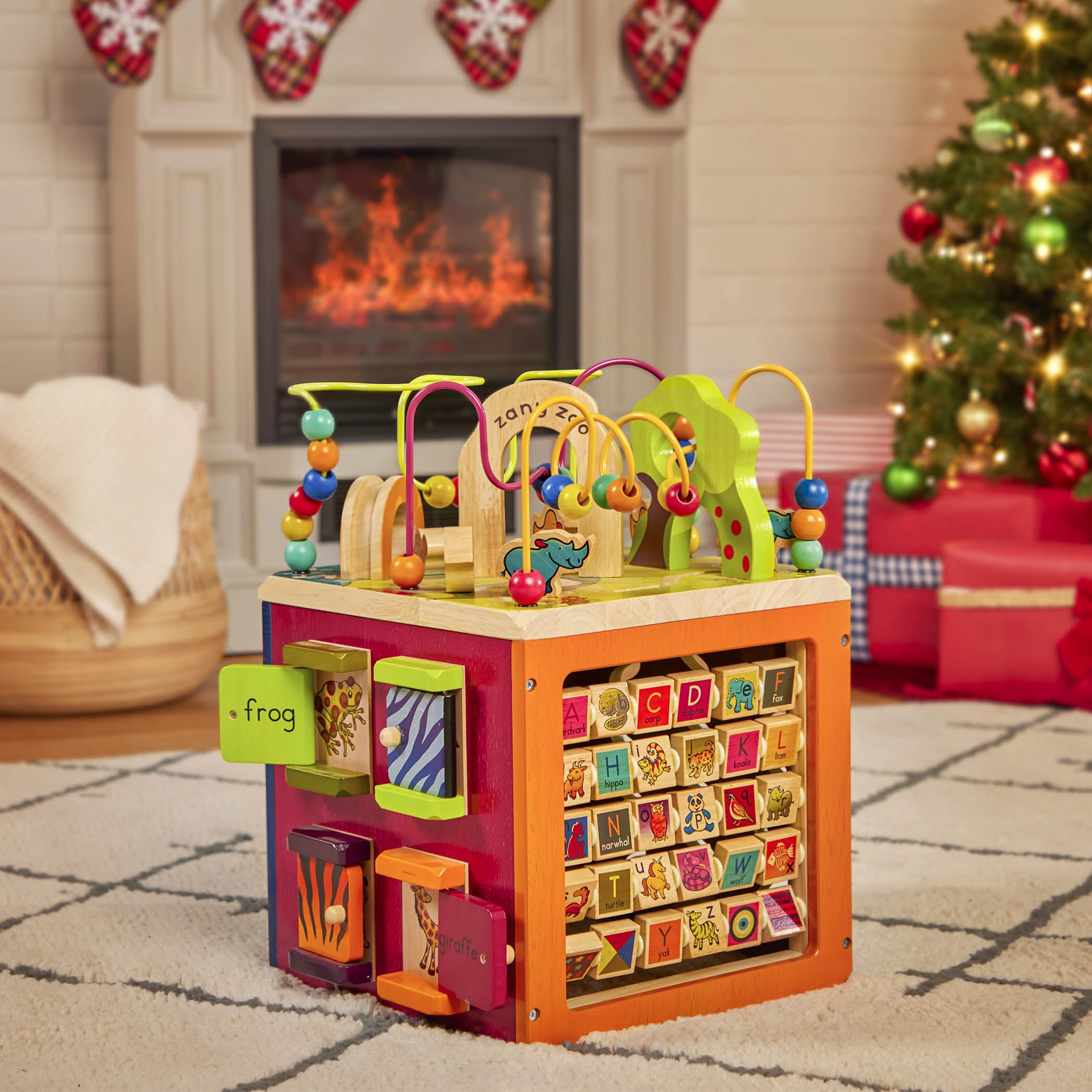 B. Toys Zany Zoo Wooden Activity Cube - Alphabet Learning Center for Toddlers & Kids 1 Year+ - Educational Wooden Toy for Early Childhood Development - Perfect for Playtime, Preschool Learning & Montessori Activities