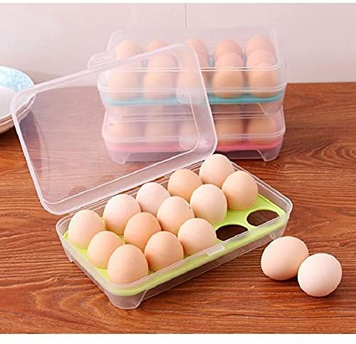 Portable 15-Grid Egg Storage Container - Transparent Plastic Refrigerator Organizer Tray with Handle for Fresh Eggs (Pack of 1) - Perfect for Kitchen, Camping, and Farm Fresh Egg Storage