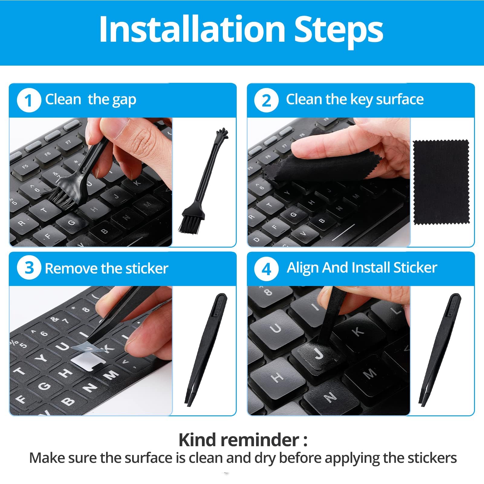 Ukrainian Keyboard Stickers 5-in-1 - White Letters on Black for Laptop & PC - Home & Office Use