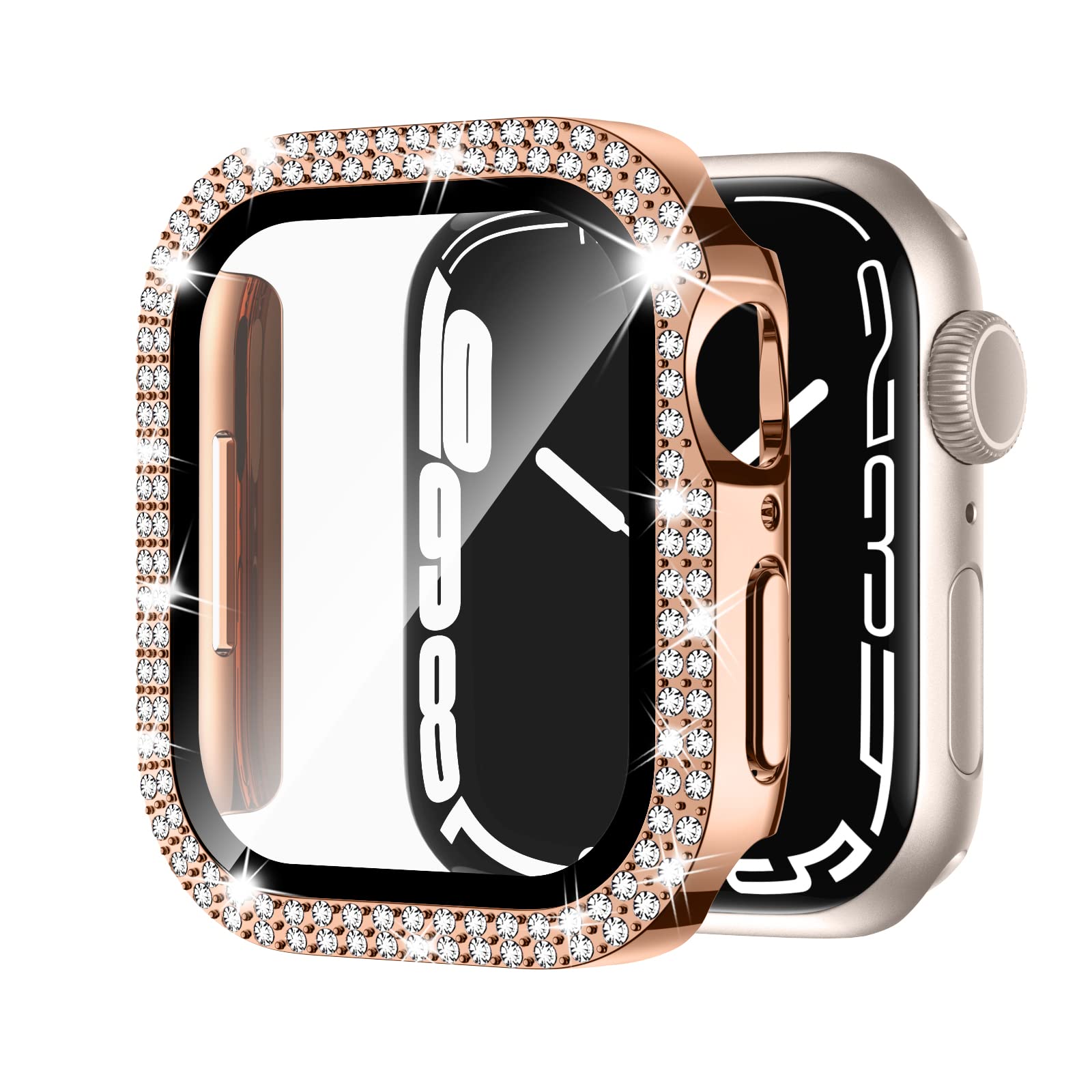 Adepoy Luxury Crystal Rhinestone Bumper Case with Tempered Glass Screen Protector for Apple Watch 40mm (Compatible with Series 6/5/4/SE) - Elegant Protective Cover for Daily Wear, Workouts & Special Occasions
