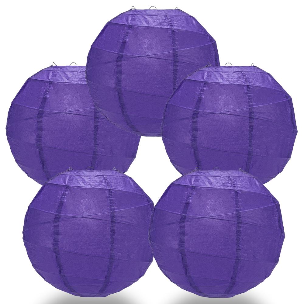 5 Pack 12 Inch Plum Purple Free Style Ribbing Hanging Paper Lanterns - Perfect for Wedding Decor, Party Supplies, and Home Decoration