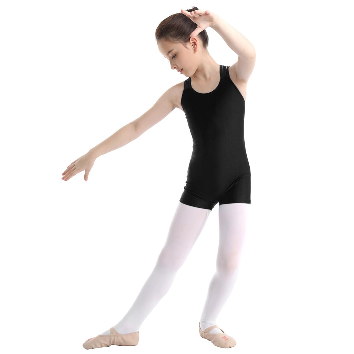 Girls Sleeveless Gymnastics Leotard with Strappy Back & Attached Shorts - Dance Unitard Jumpsuit for Ballet, Gymnastics & Performance - Perfect for Recitals, Competitions & Practice