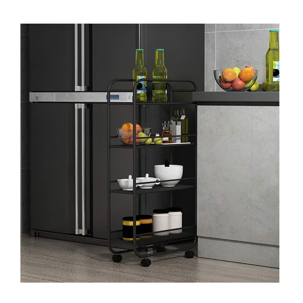 4-Tier Black Metal Rolling Kitchen Cart with Mesh Baskets - Multi-Purpose Storage Organizer for Pantry, Bathroom, Office & Home Organization