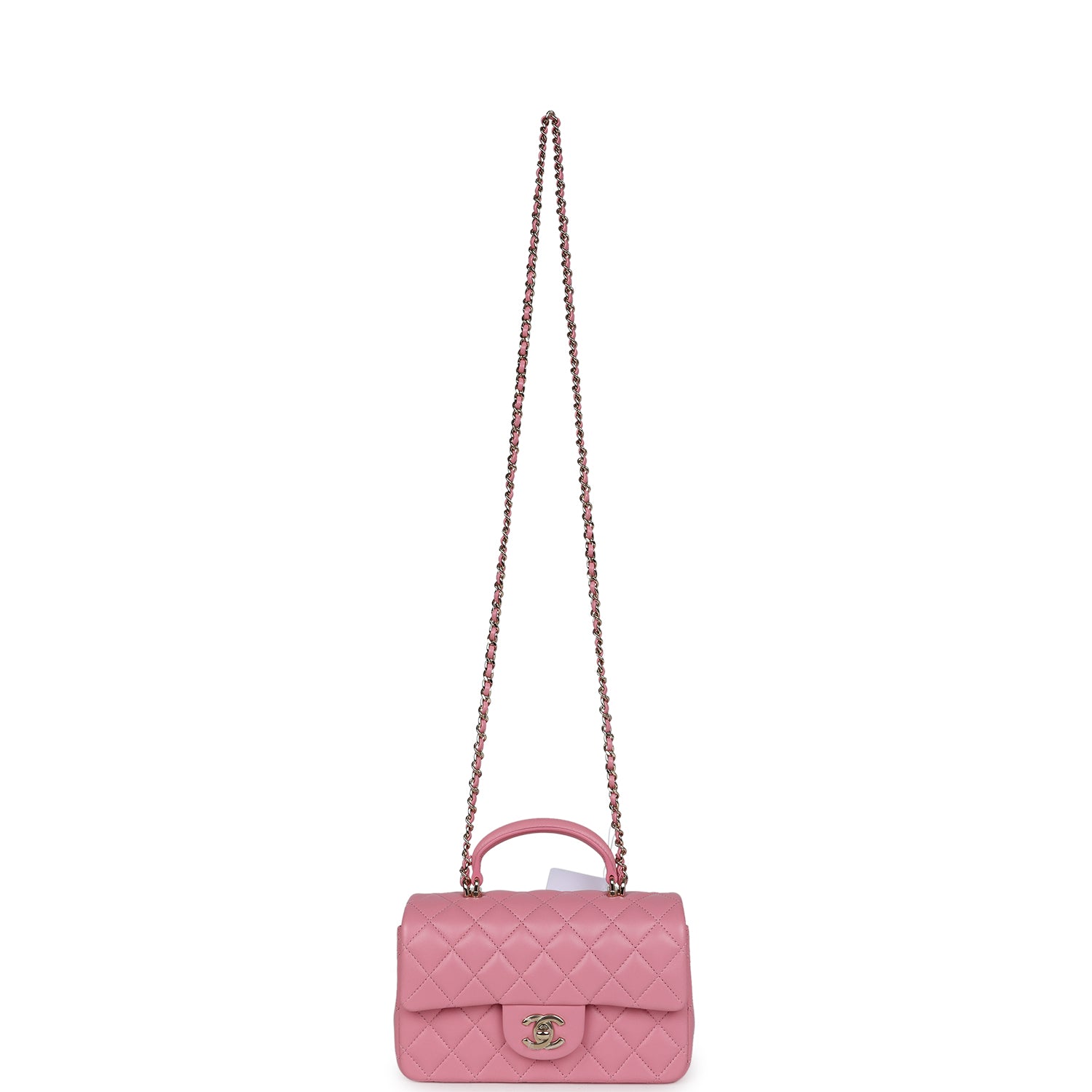 Chanel Mini Rectangular Flap Bag with Top Handle - Dark Pink Lambskin Leather & Light Gold Hardware | Luxury Crossbody Purse for Women, Perfect for Date Night & Evening Events